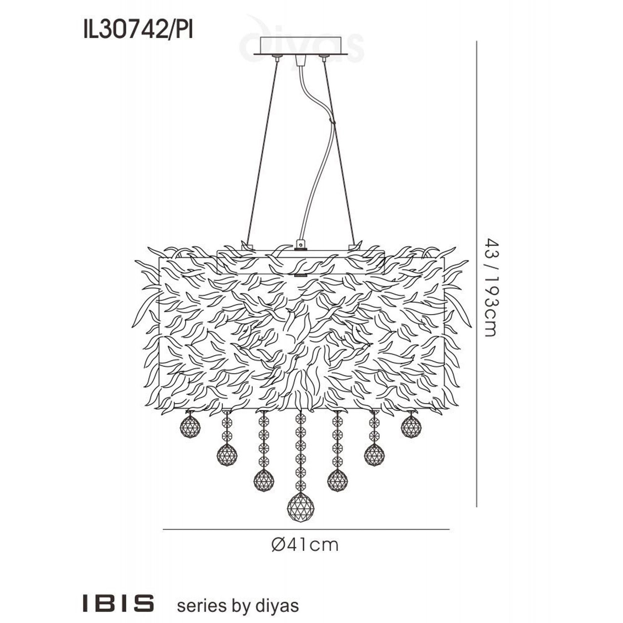 Diyas IL30742/PI Ibis Pendant With Pink Feather Shade 3 Light Polished Chrome/Crystal