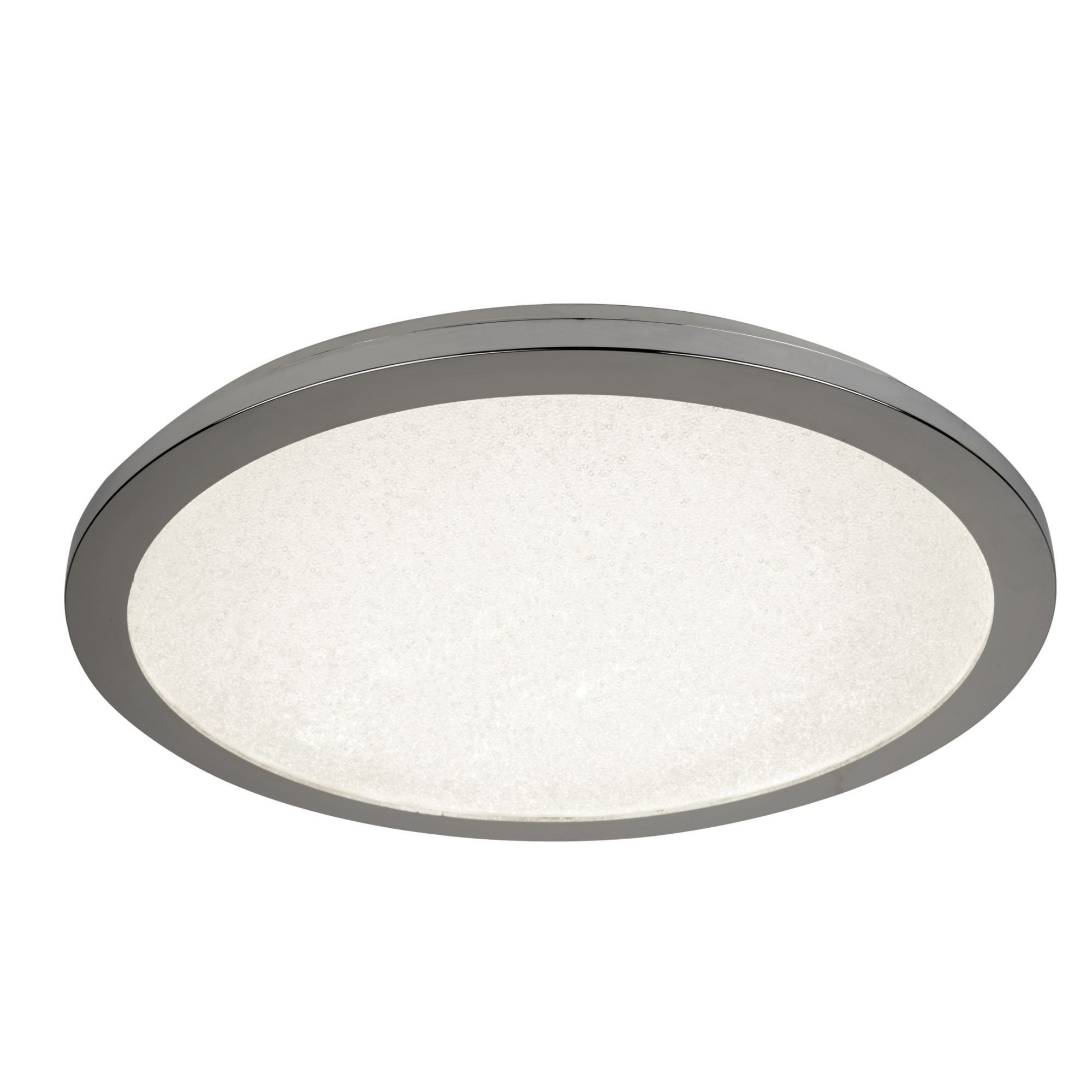 Searchlight LED Flush Ceiling Light, Diameter 40cm, Chrome And Crystal Sand, IP44