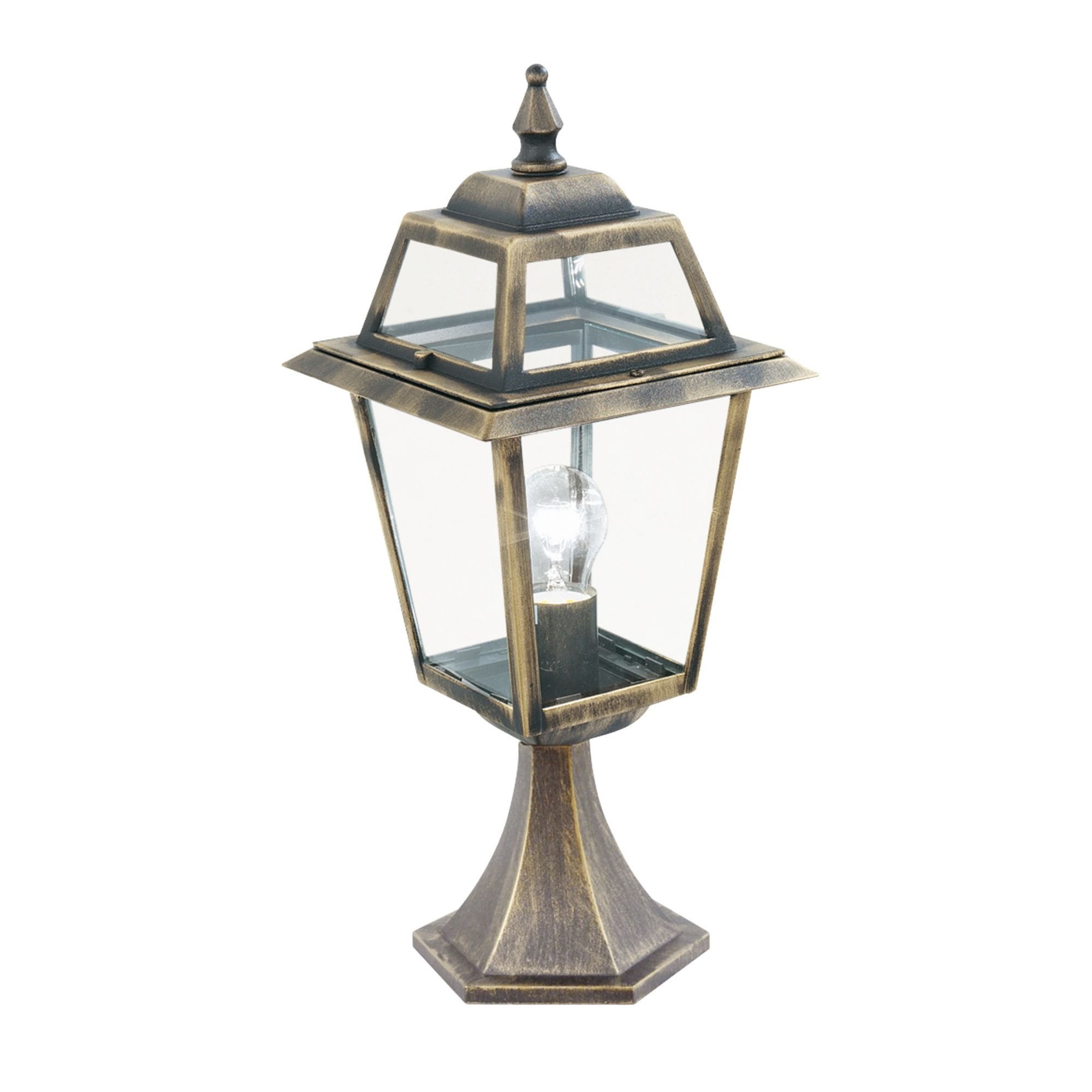 Searchlight Needham Outdoor Post - Aluminium, Black Gold & Clear Glass - IP44