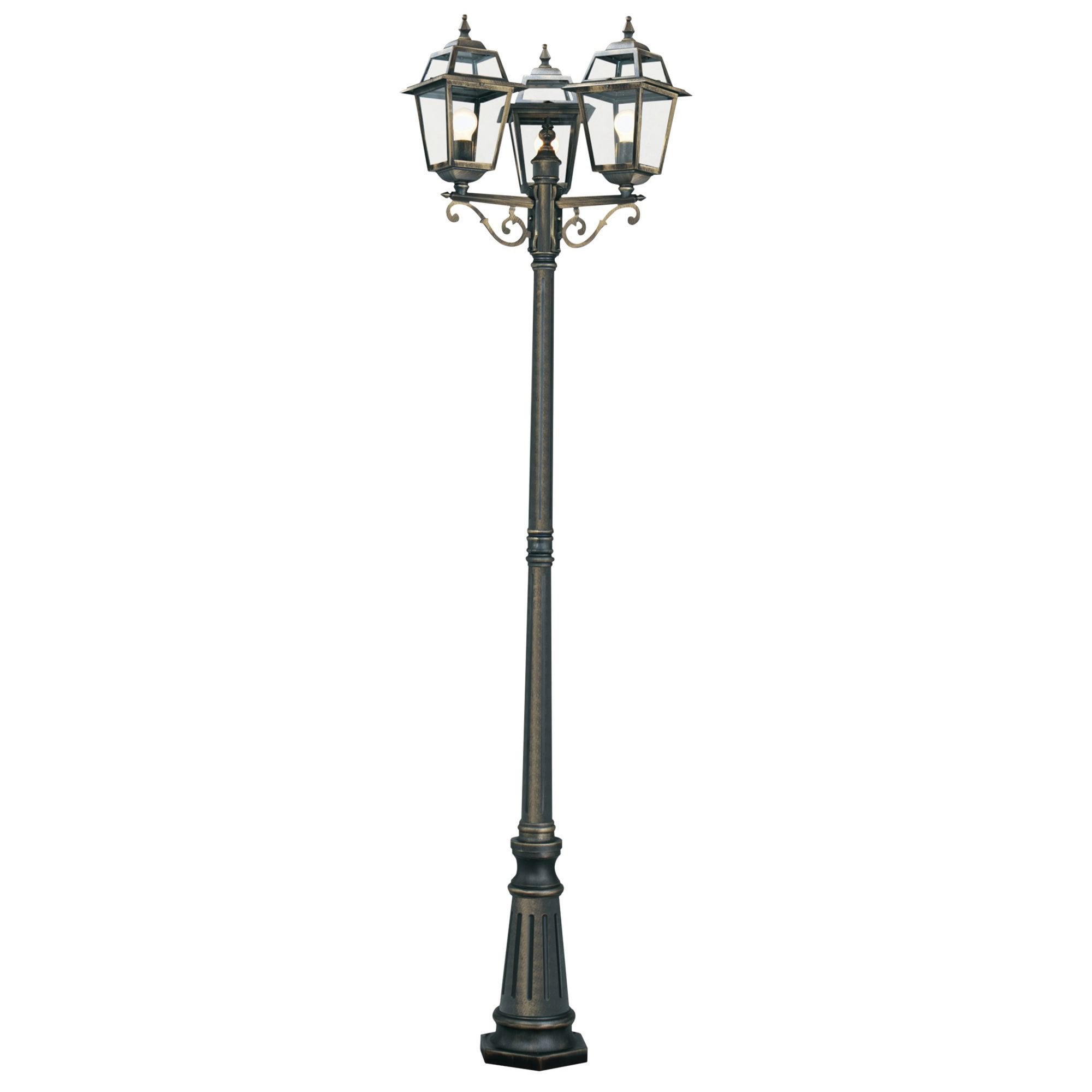 Searchlight Needham 3 Light 230cm Outdoor Post - Black Gold & Glass - IP44