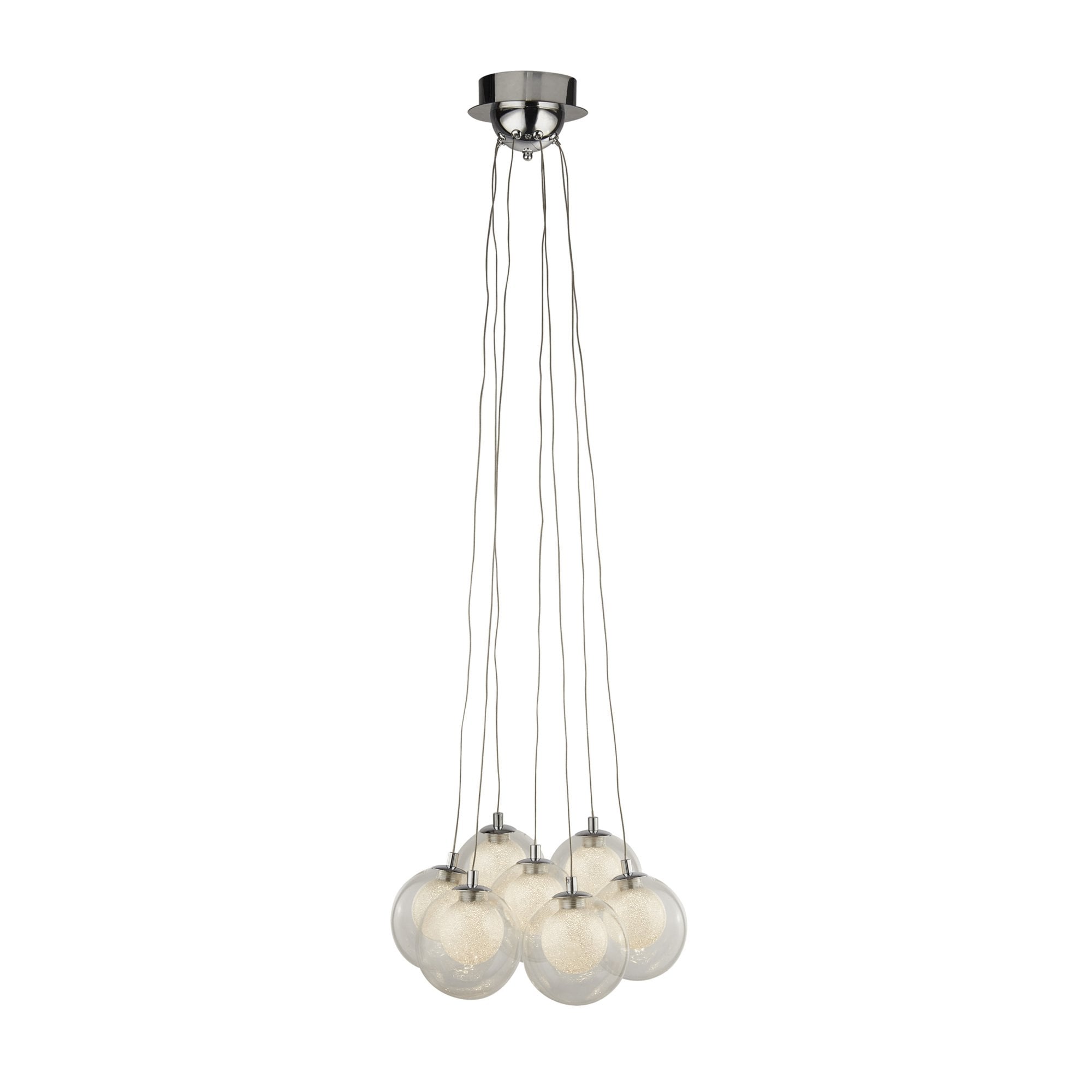Searchlight Caryl LED 7 Light Pendant - Chrome, Clear Glass & Crystal Sand