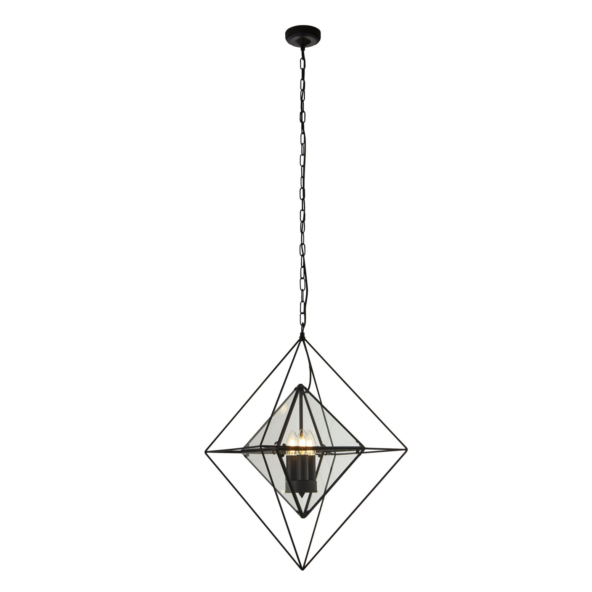 Searchlight Danube 3 Light Ceiling Pendant - Black & Clear Glass