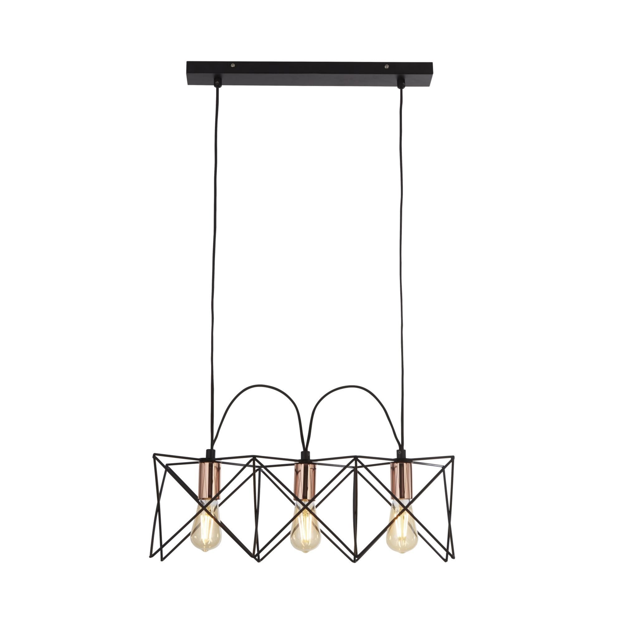Searchlight Amos 3 Light Frame Ceiling Pendant - Black & Copper