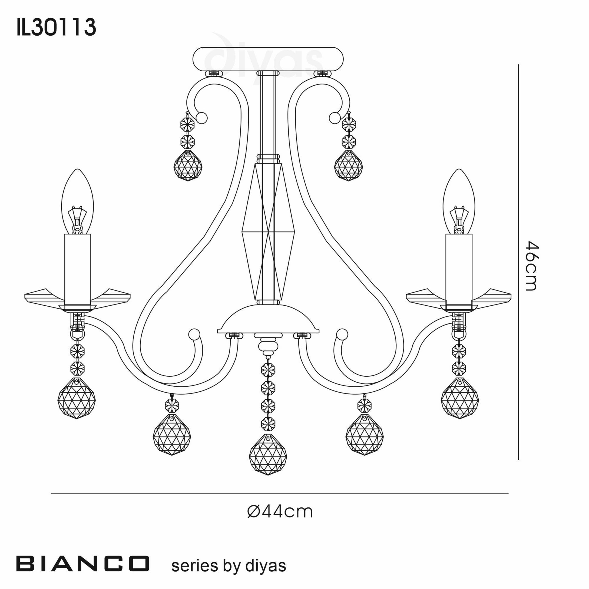 Diyas IL30113 Bianco Ceiling 3 Light Polished Chrome/Crystal