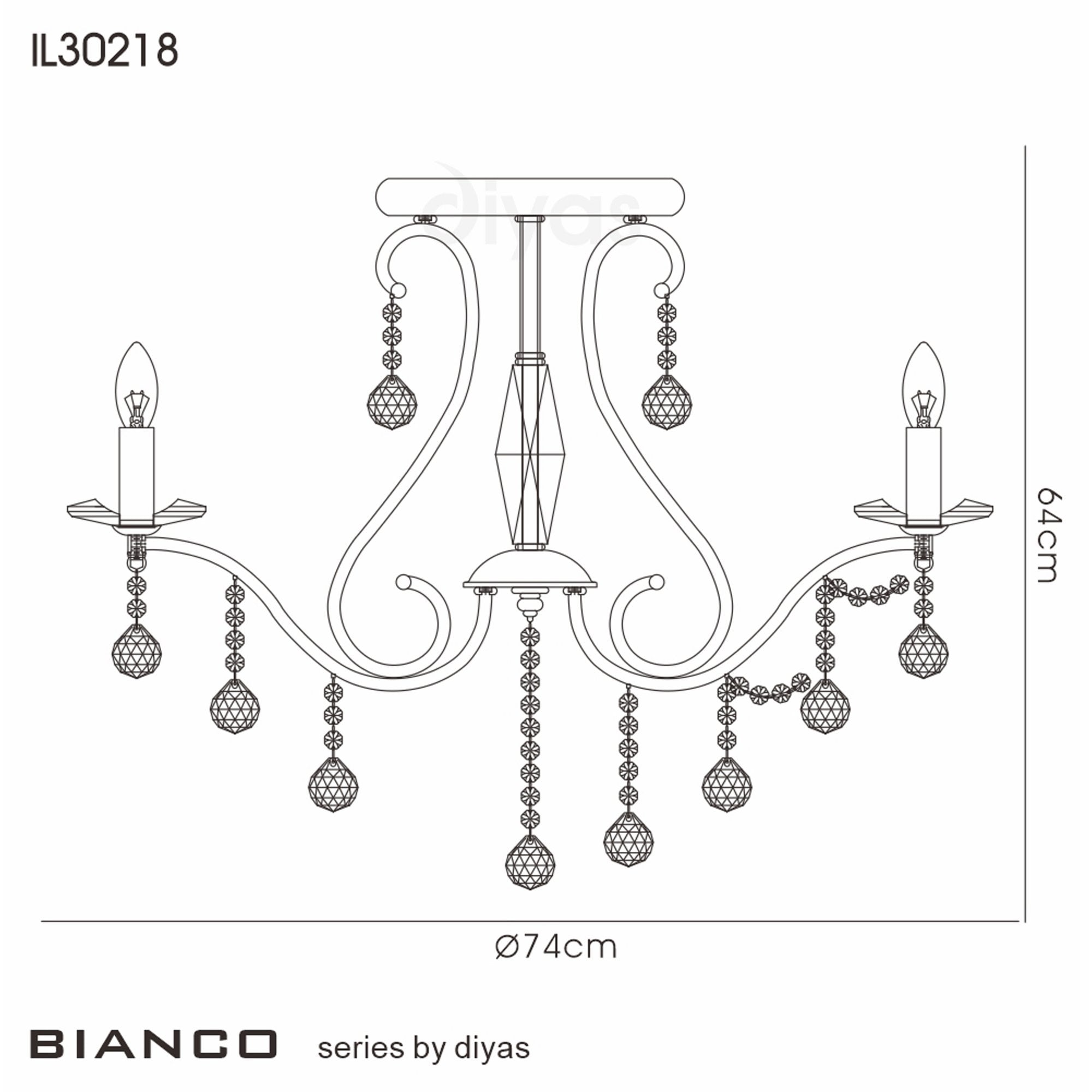 Diyas IL30218 Bianco Ceiling 8 Light French Gold/Crystal