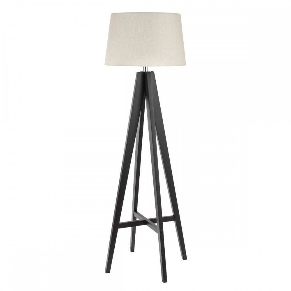 Searchlight Earle Floor Lamp Dark Wood - Cream Linen Shade