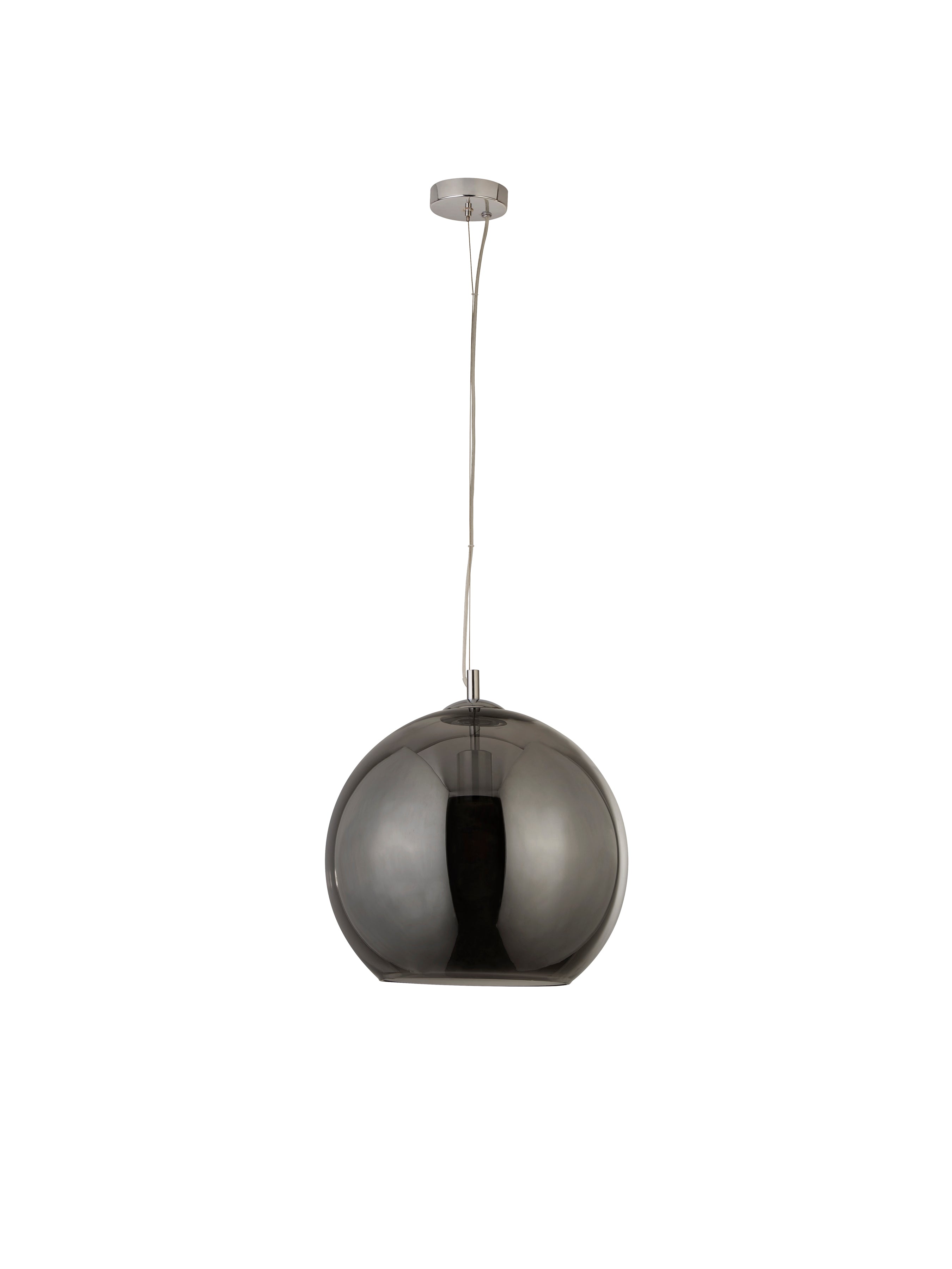 Searchlight Baines Single Round Pendant (35cm Diameter), Smoked Glass, Chrome