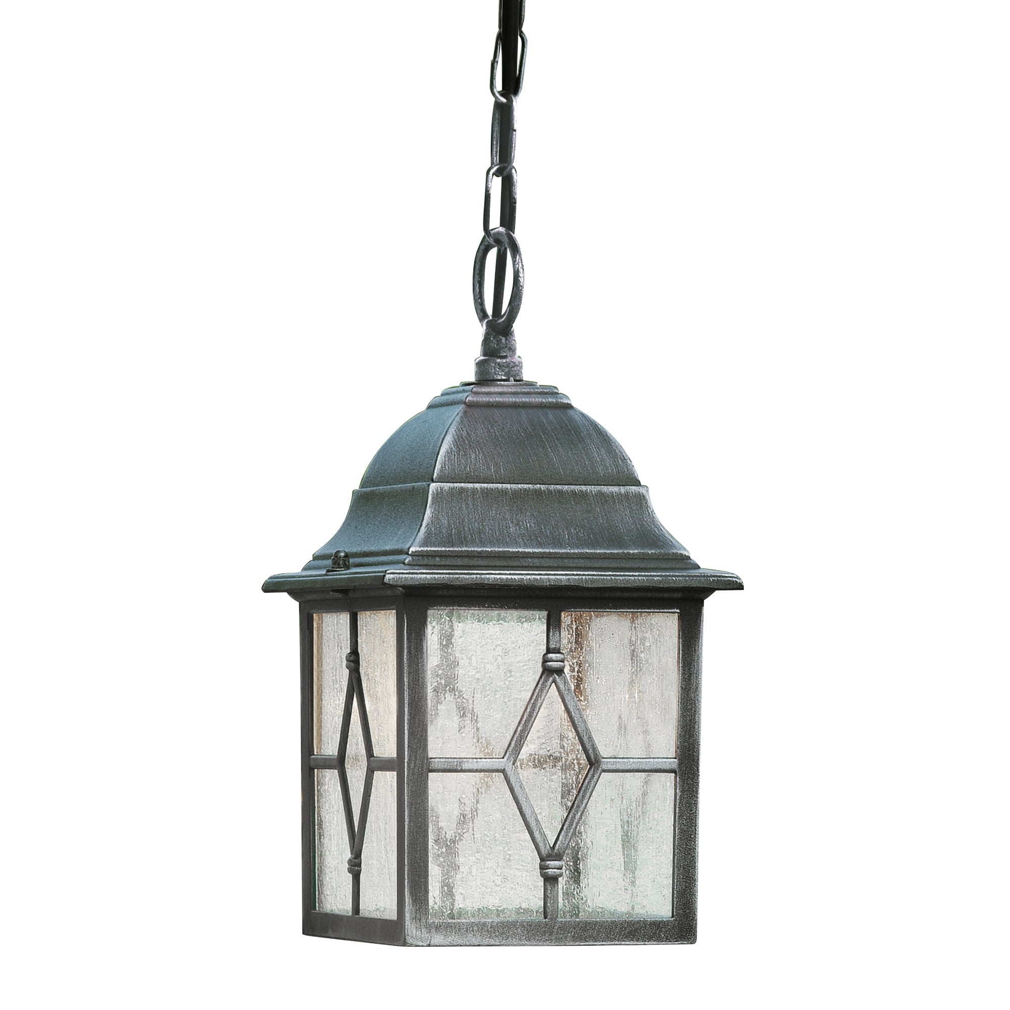 Searchlight Garnett Outdoor Pendant - Black Silver & Leaded Glass