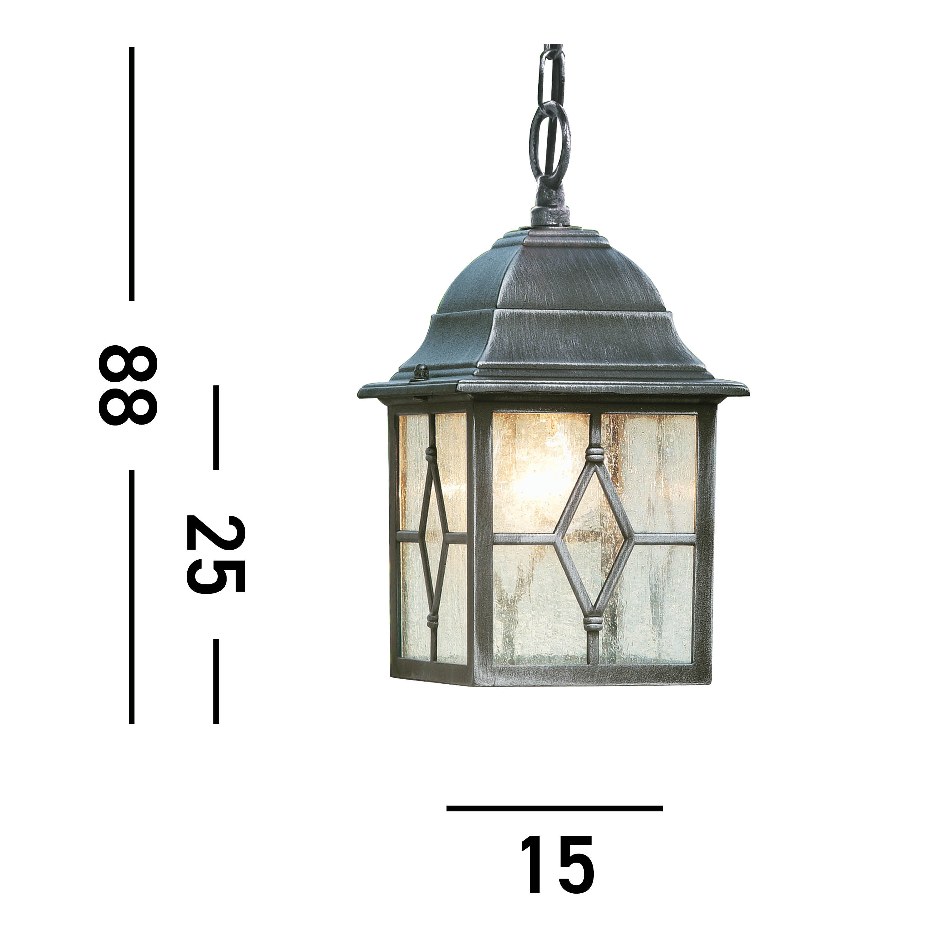 Searchlight Garnett Outdoor Pendant - Black Silver & Leaded Glass