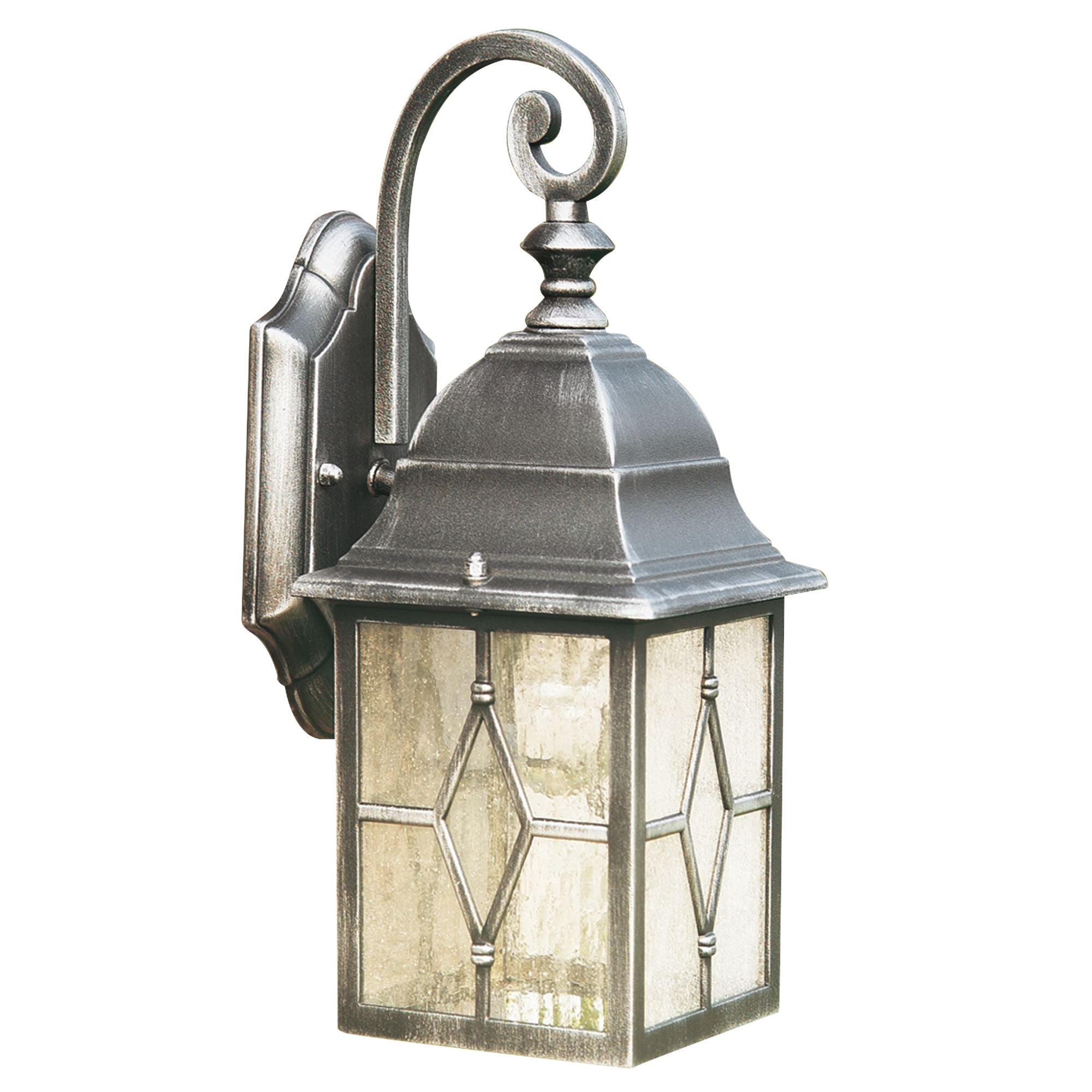 Searchlight Garnett Outdoor Wall Light - Black Silver & Leaded Glass