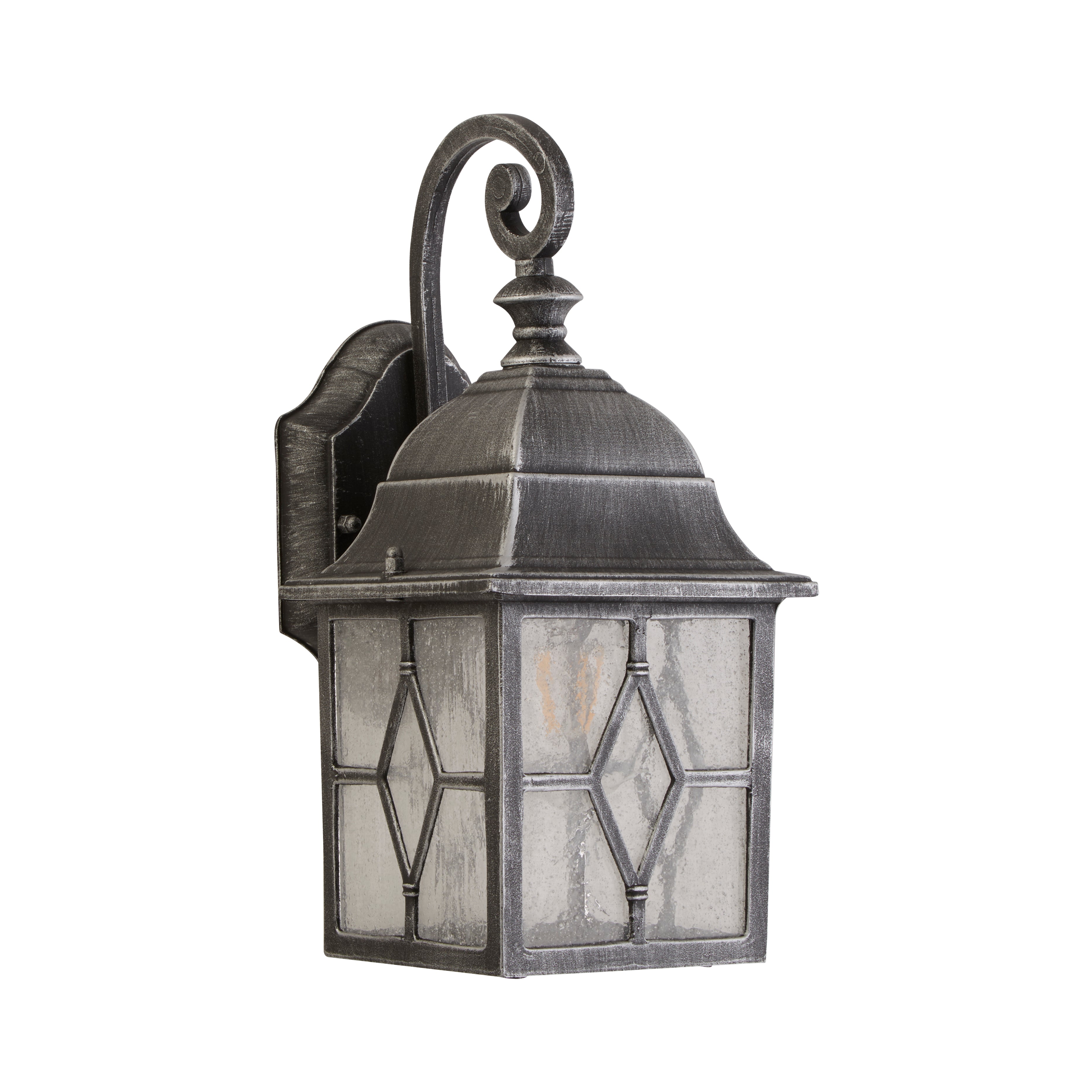 Searchlight Garnett Outdoor Wall Light - Black Silver & Leaded Glass