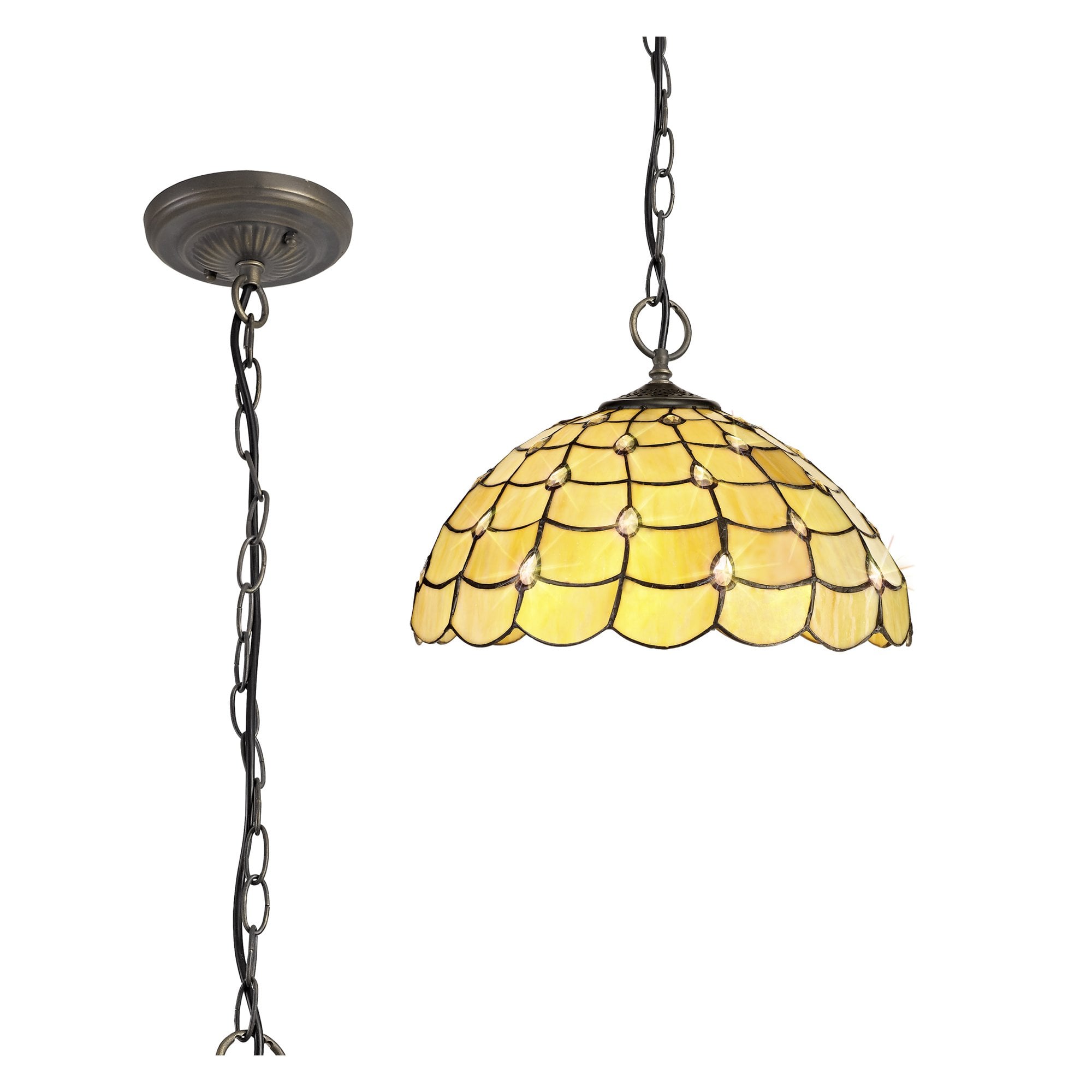 Fabula Crescent 3 Light Downlighter Pendant - 40cm Tiffany Shade - Beige