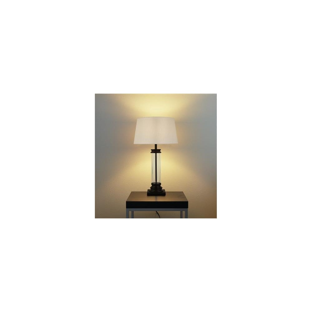 Searchlight Paulton Table Lamp - Black, Glass & Cream Fabric Shade
