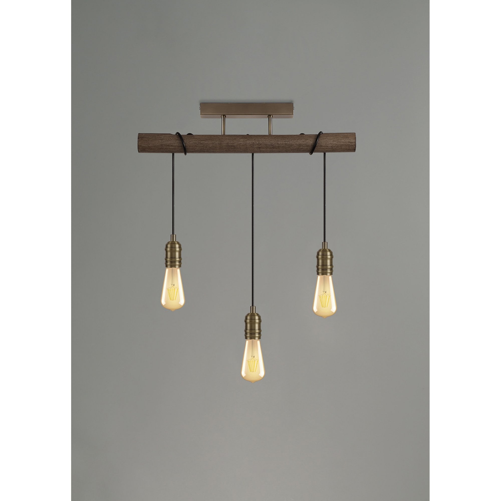 Fabula York 3 Light Flush Light - Medium Oak & Antique Brass