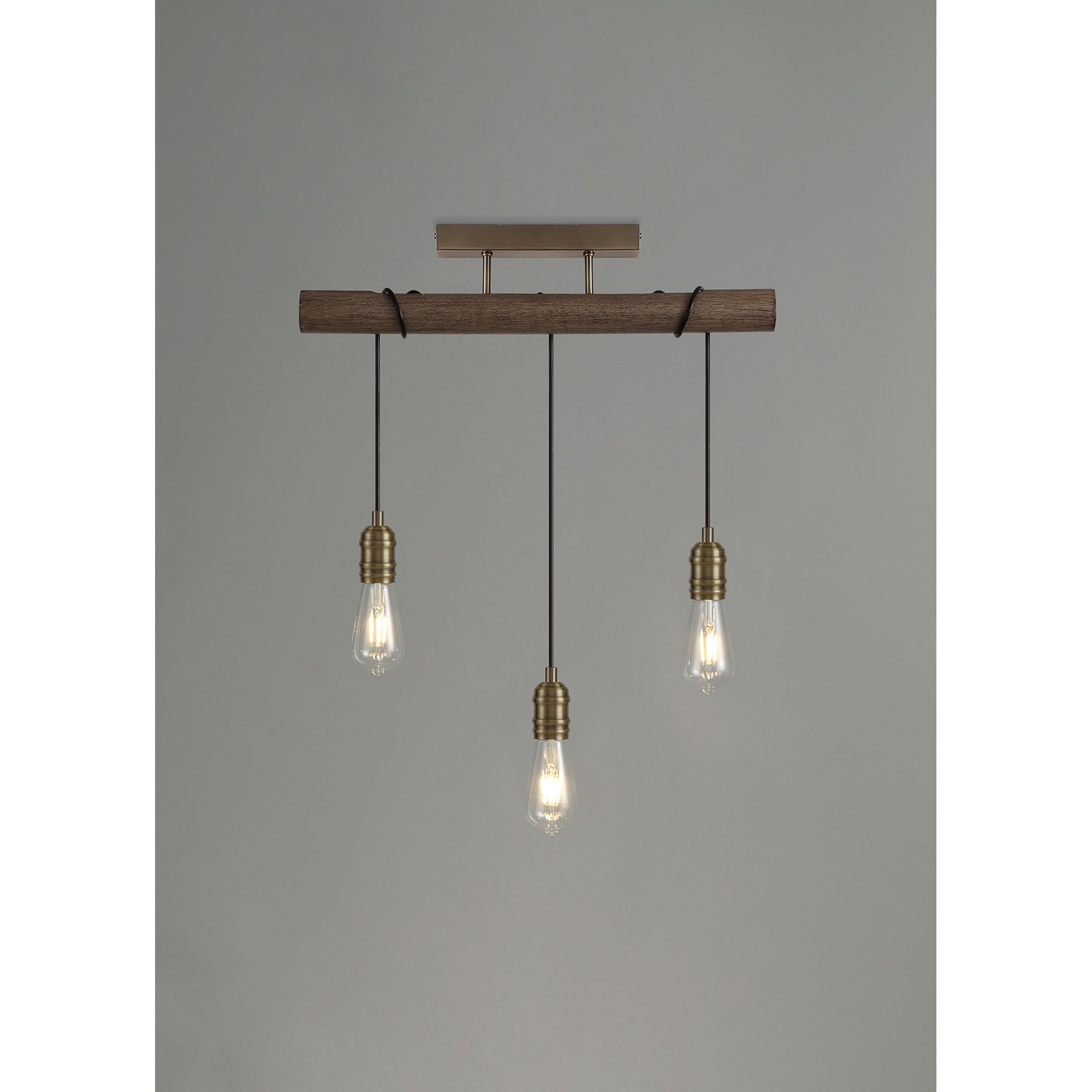 Fabula York 3 Light Flush Light - Medium Oak & Antique Brass