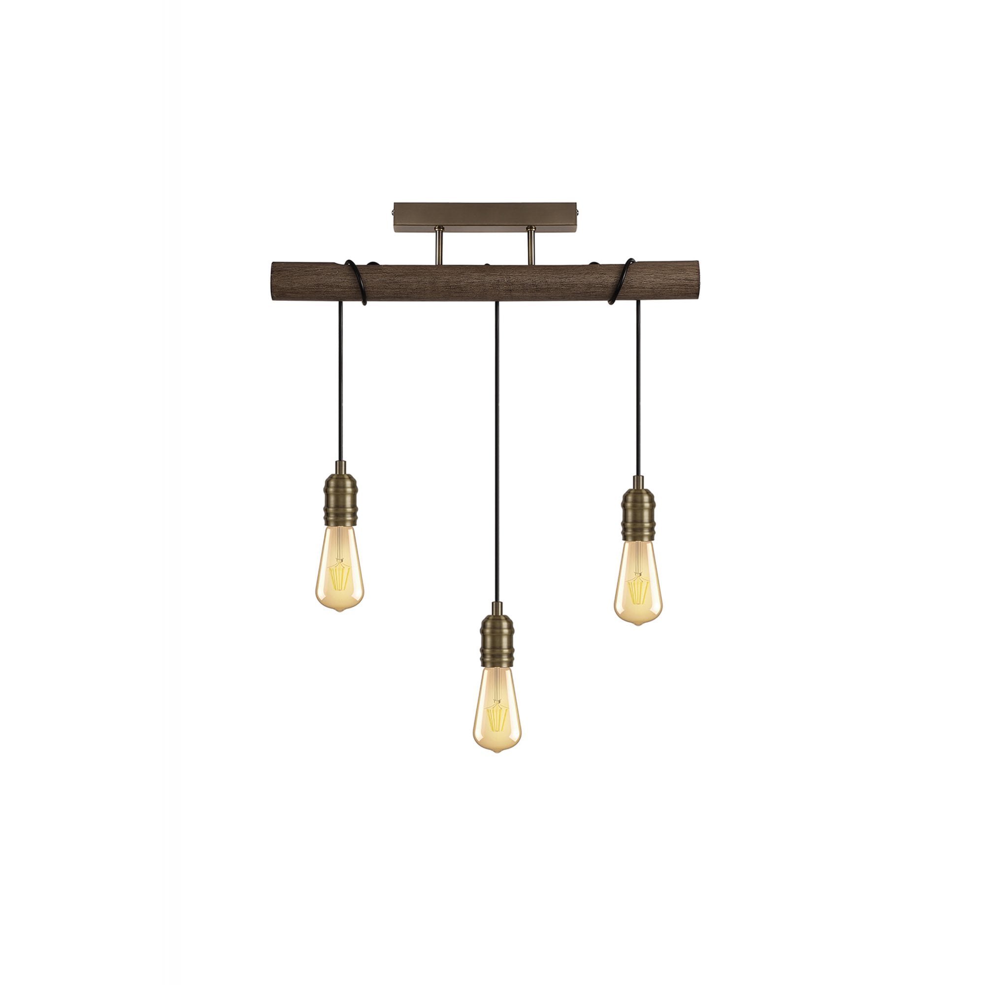 Fabula York 3 Light Flush Light - Medium Oak & Antique Brass