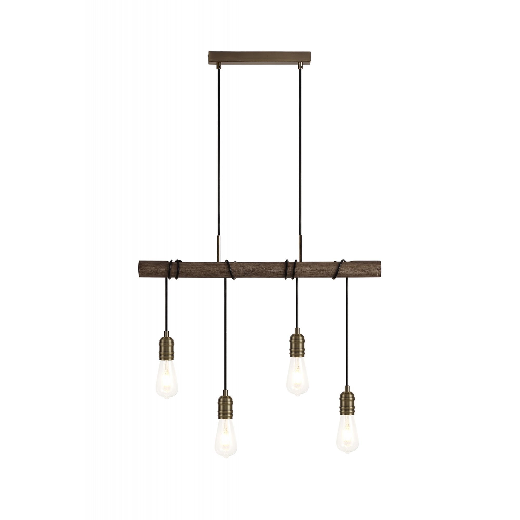 Fabula York 4 Light Pendant - Medium Oak & Antique Brass