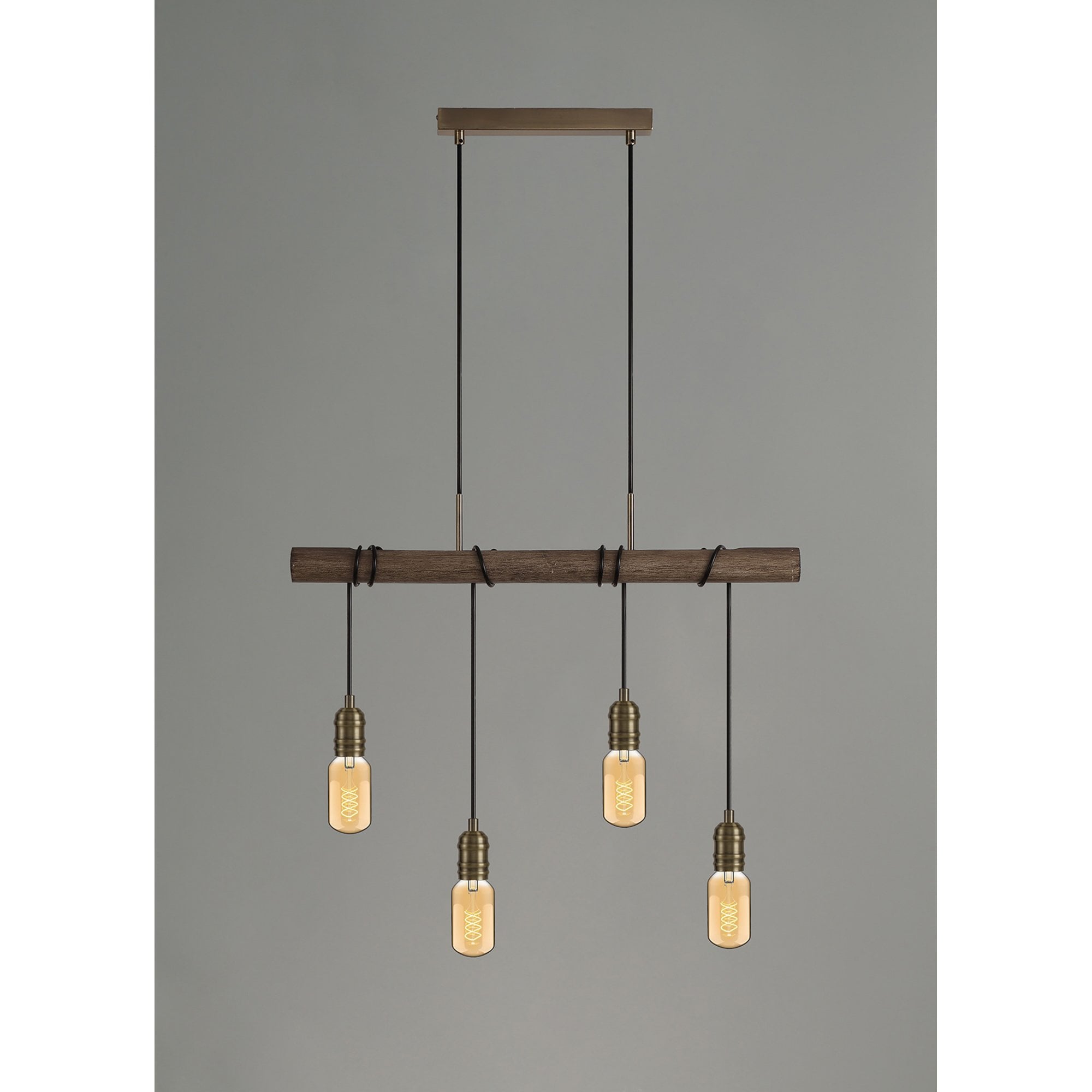 Fabula York 4 Light Pendant - Medium Oak & Antique Brass