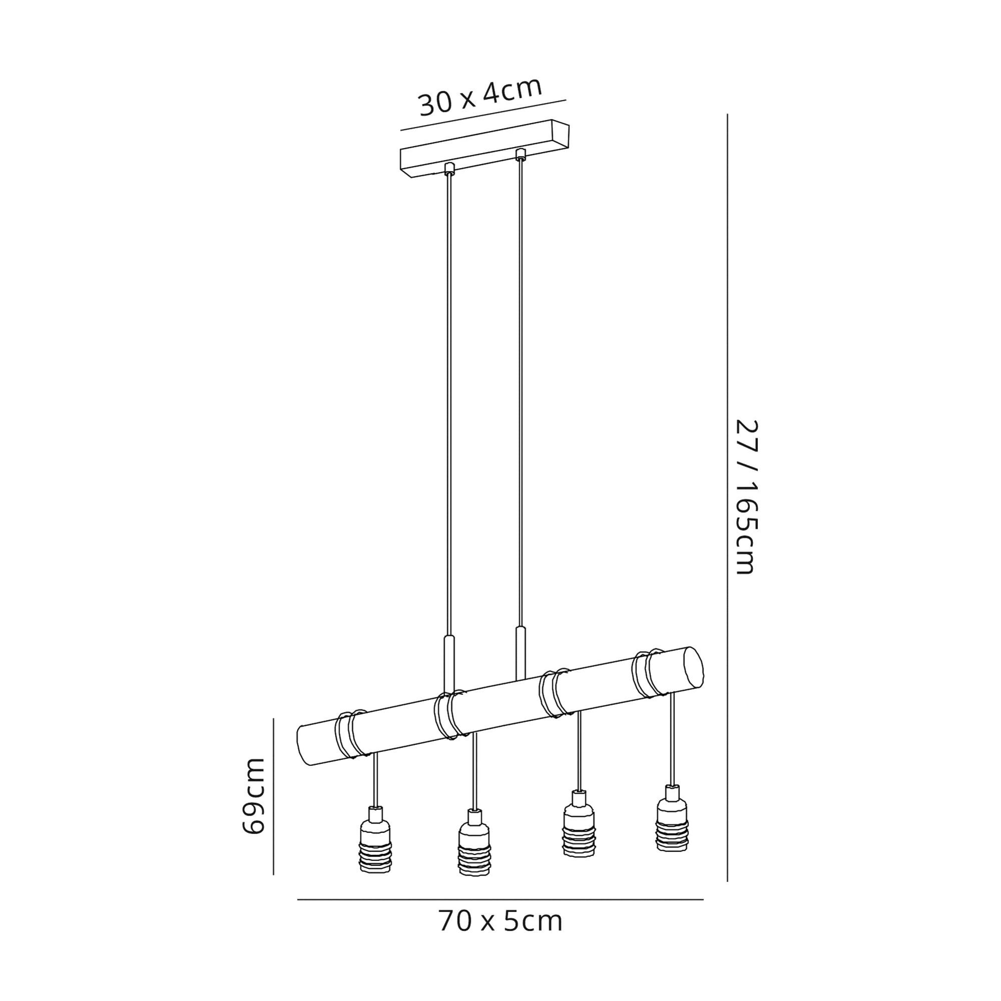 Fabula York 4 Light Pendant - Medium Oak & Antique Brass
