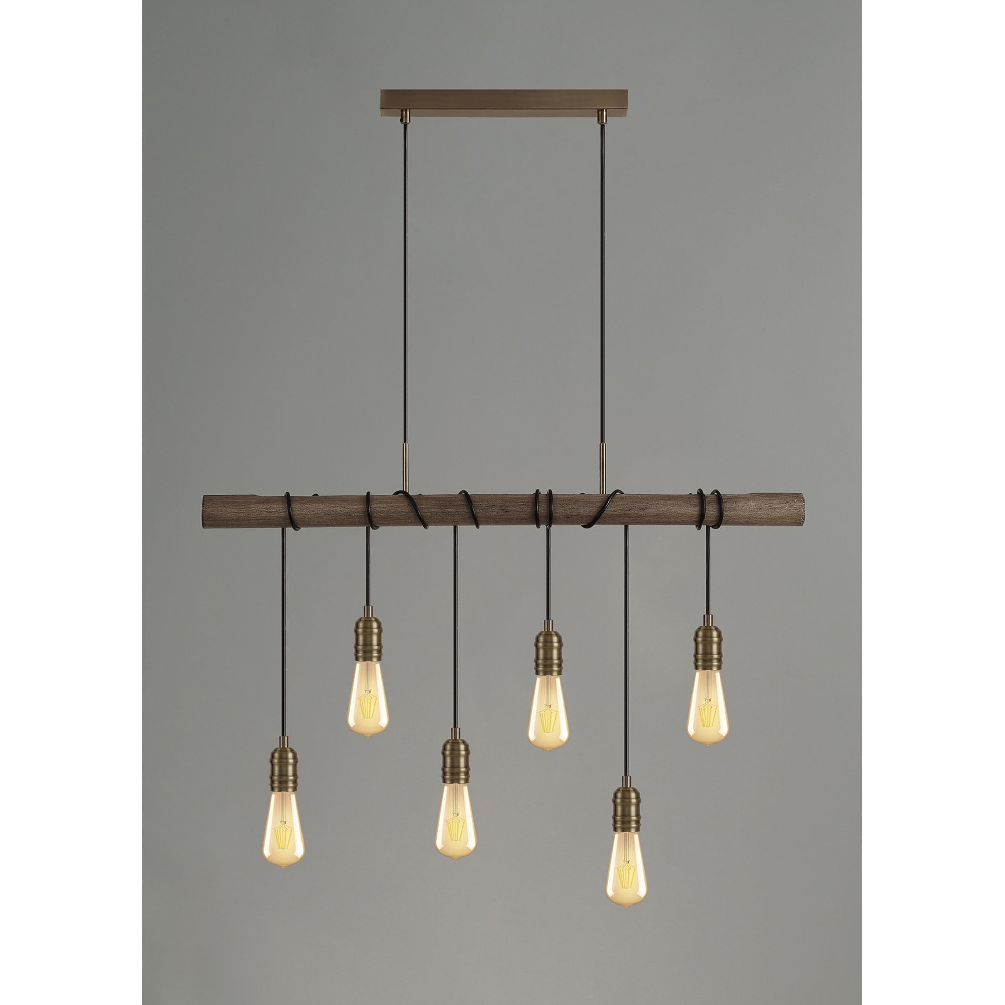 Fabula York 6 Light Pendant - Medium Oak & Antique Brass