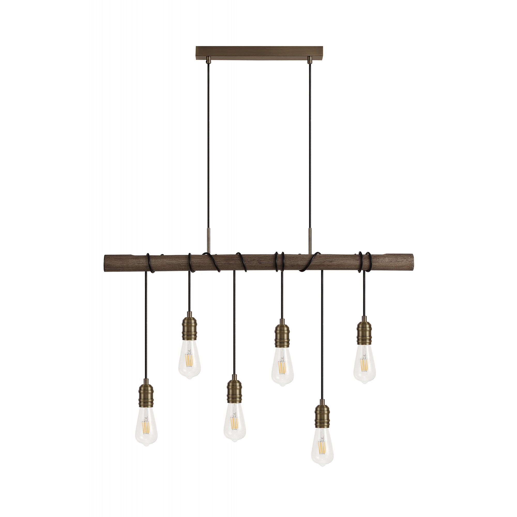 Fabula York 6 Light Pendant - Medium Oak & Antique Brass