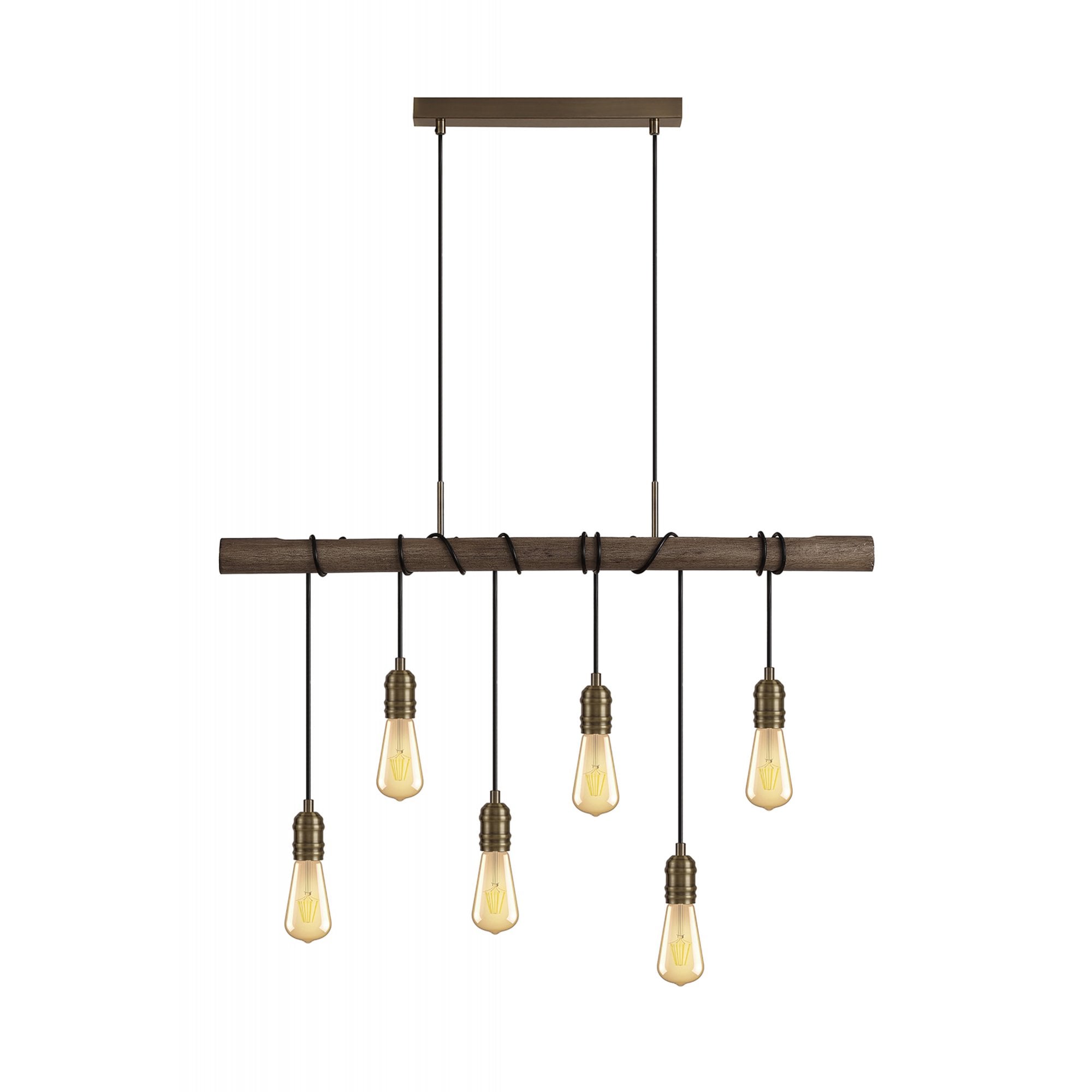 Fabula York 6 Light Pendant - Medium Oak & Antique Brass