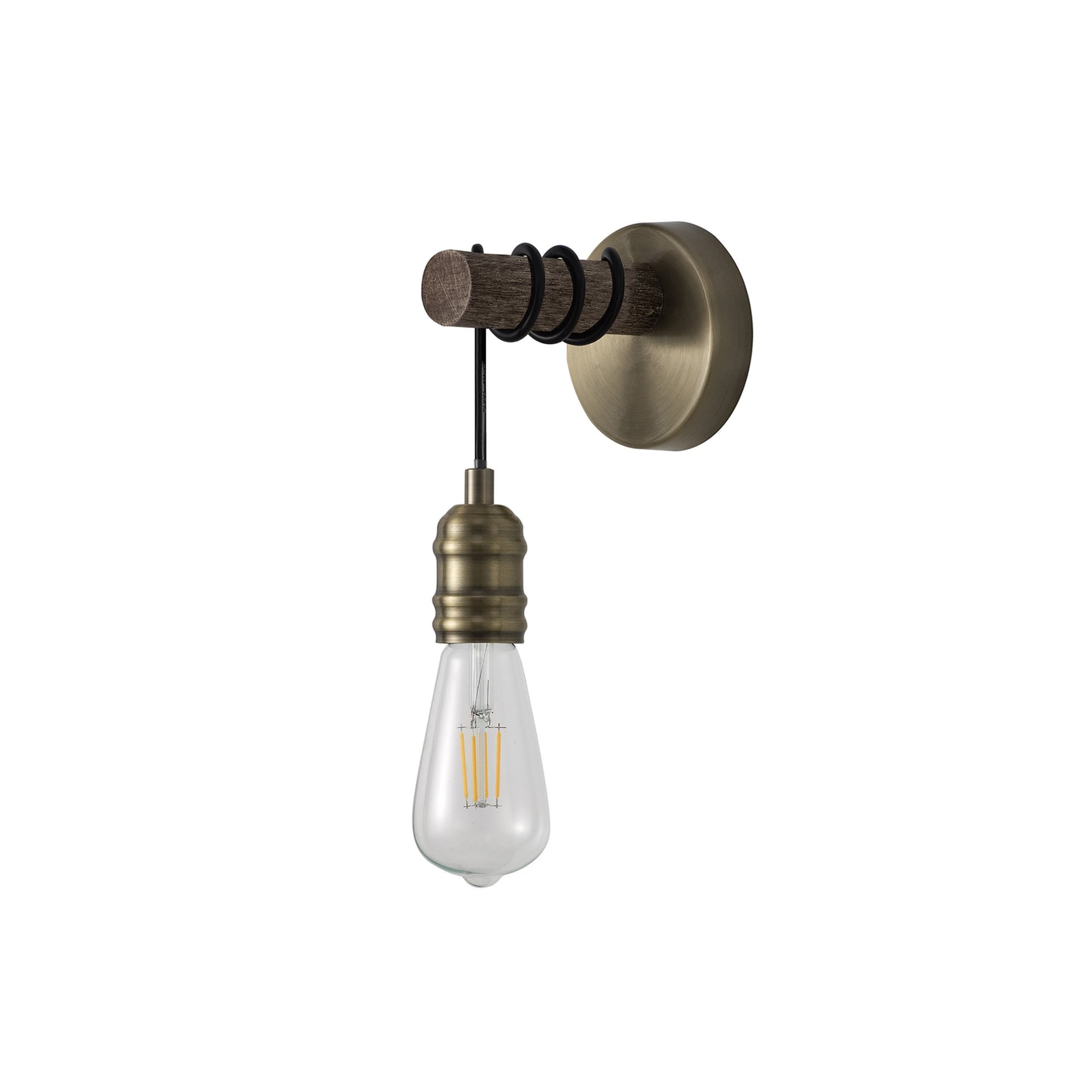 Fabula York Single Wall Lamp - Medium Oak & Antique Brass