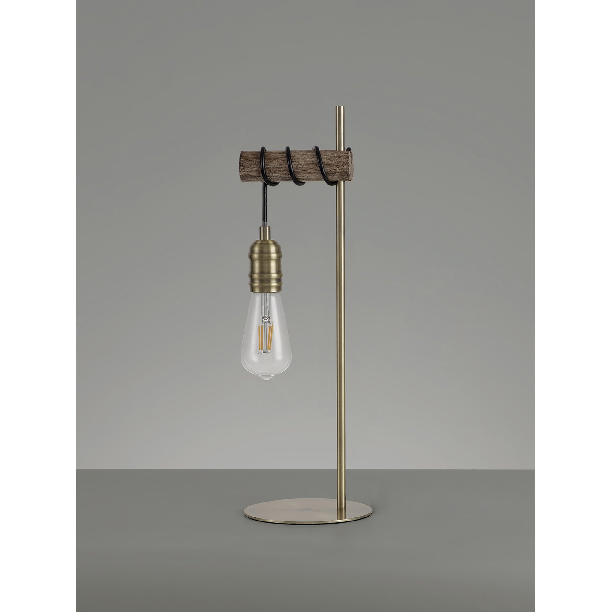 Fabula York Single Table Lamp - Medium Oak & Antique Brass