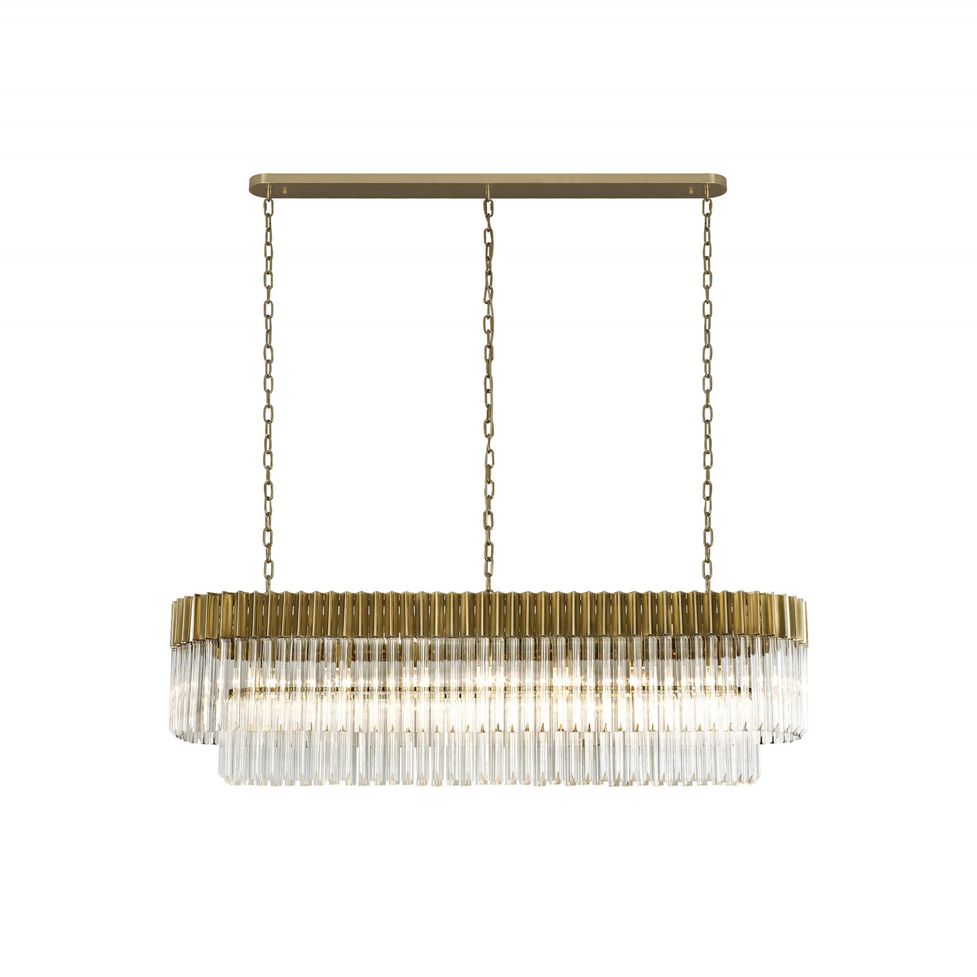 Fabula Cedar 7 Light Rectangular Pendant - Brass & Clear Sculpted Glass