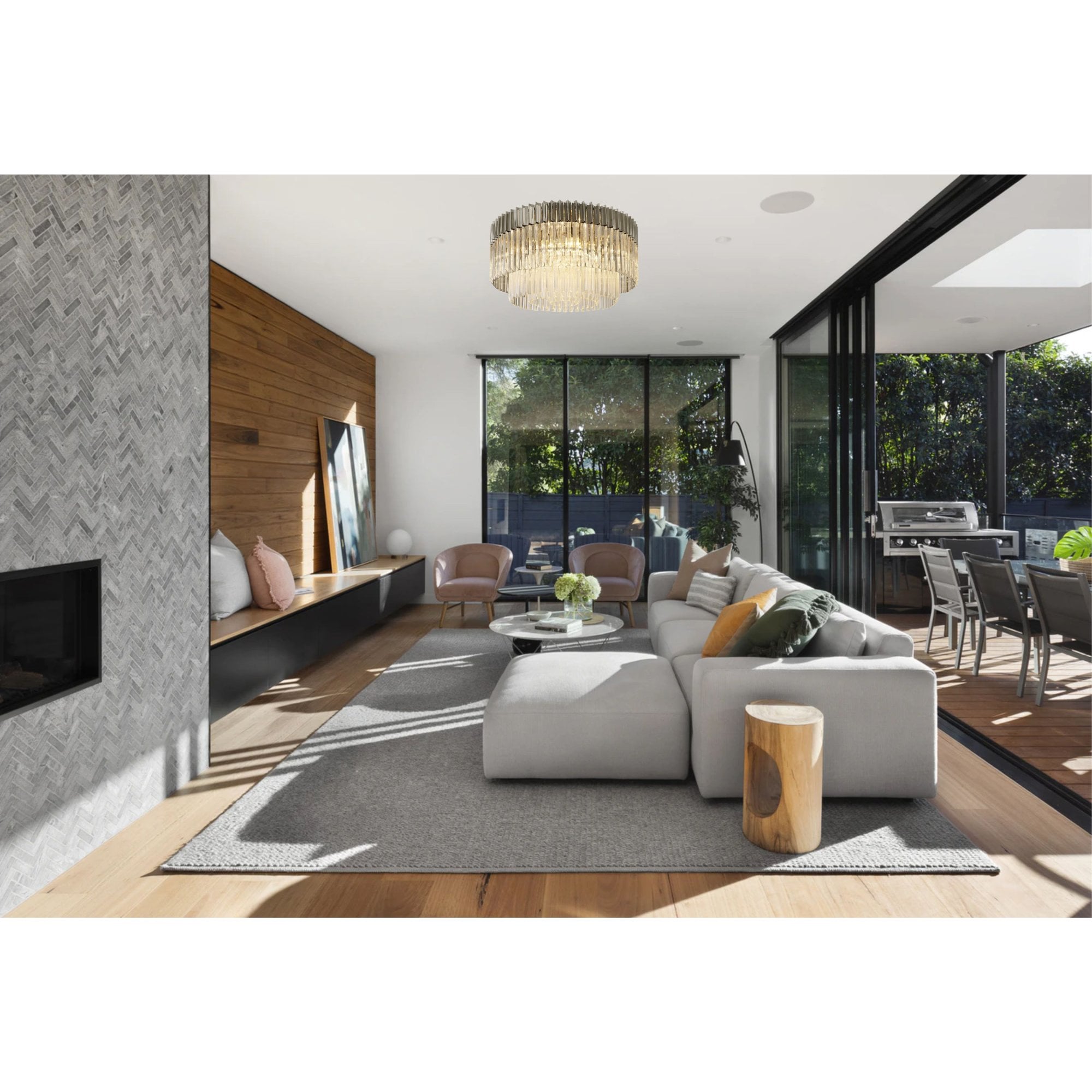 Fabula Cedar 12 Light Flush Light - Polished Nickel & Clear Sculpted Glass