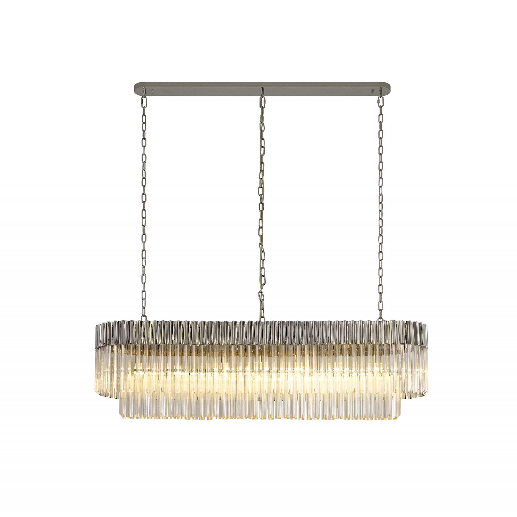 Fabula Cedar 7 Light Rectangular Pendant - Polished Nickel & Clear Sculpted Glass