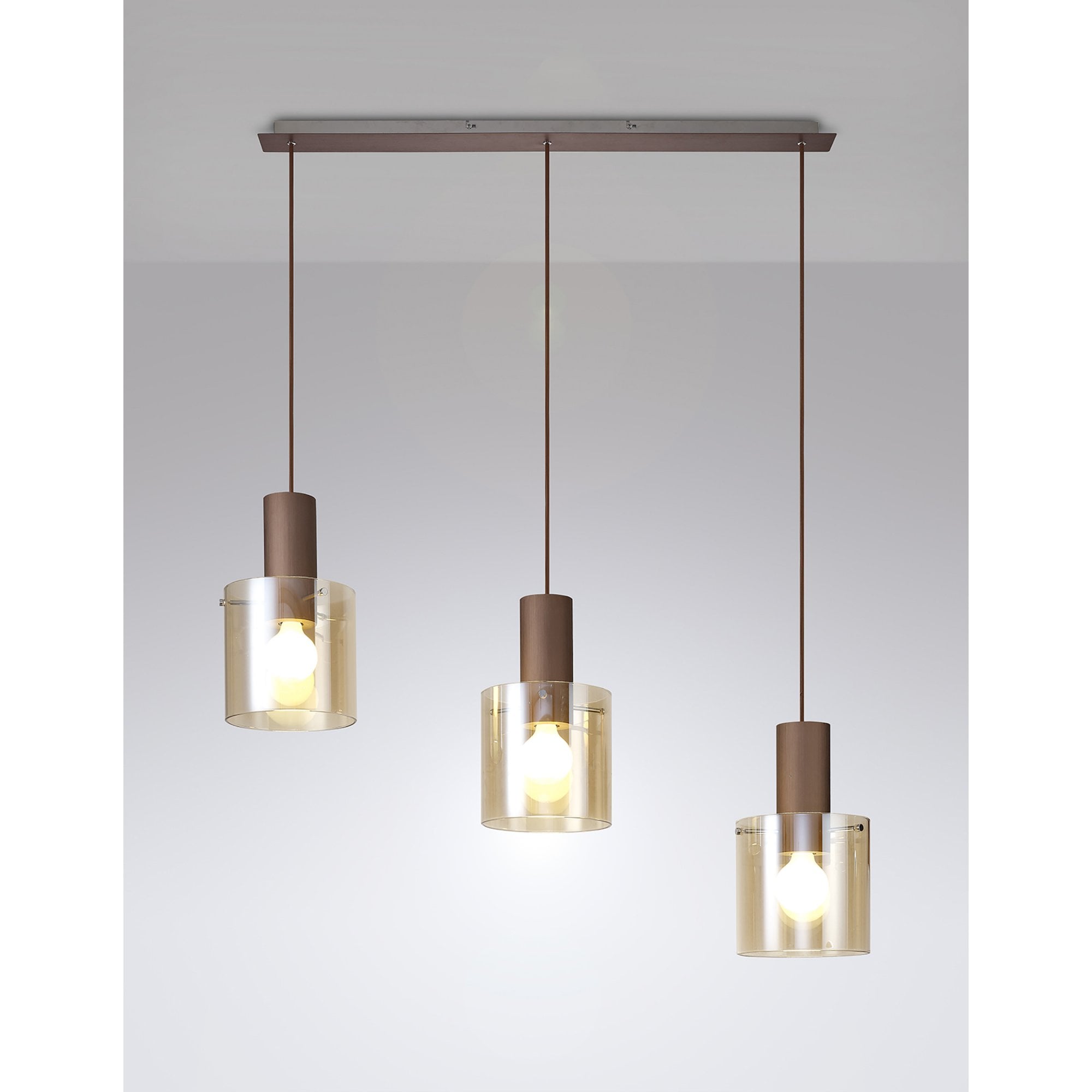 Fabula Kendon Adjustable 3 Light Linear Pendant - Mocha & Amber Glass