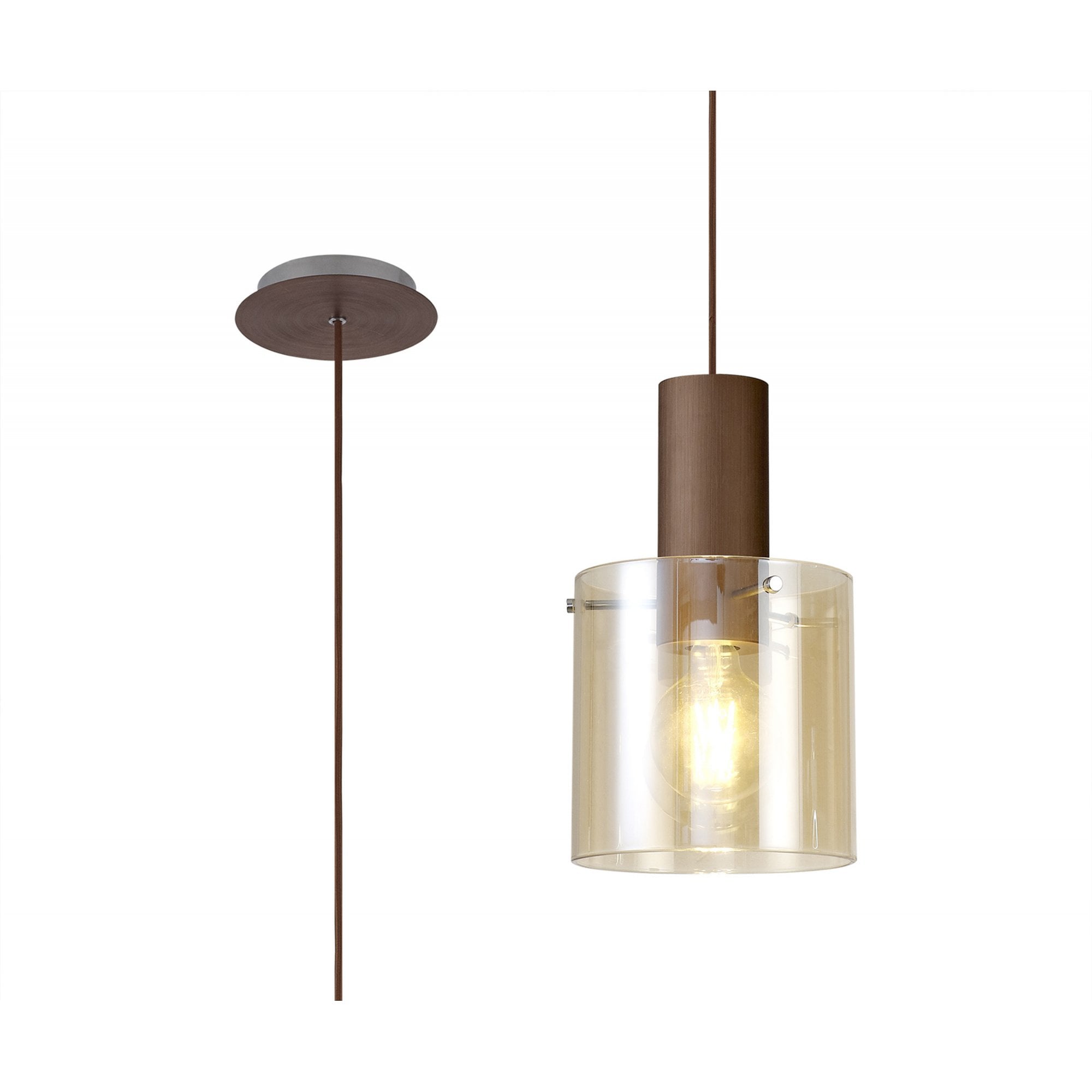 Fabula Kendon Single Adjustable Pendant - Mocha & Amber Glass