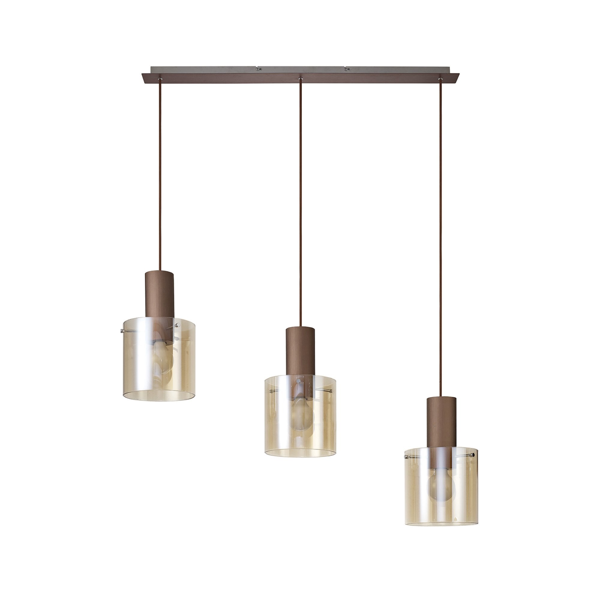 Fabula Kendon Adjustable 3 Light Linear Pendant - Mocha & Amber Glass