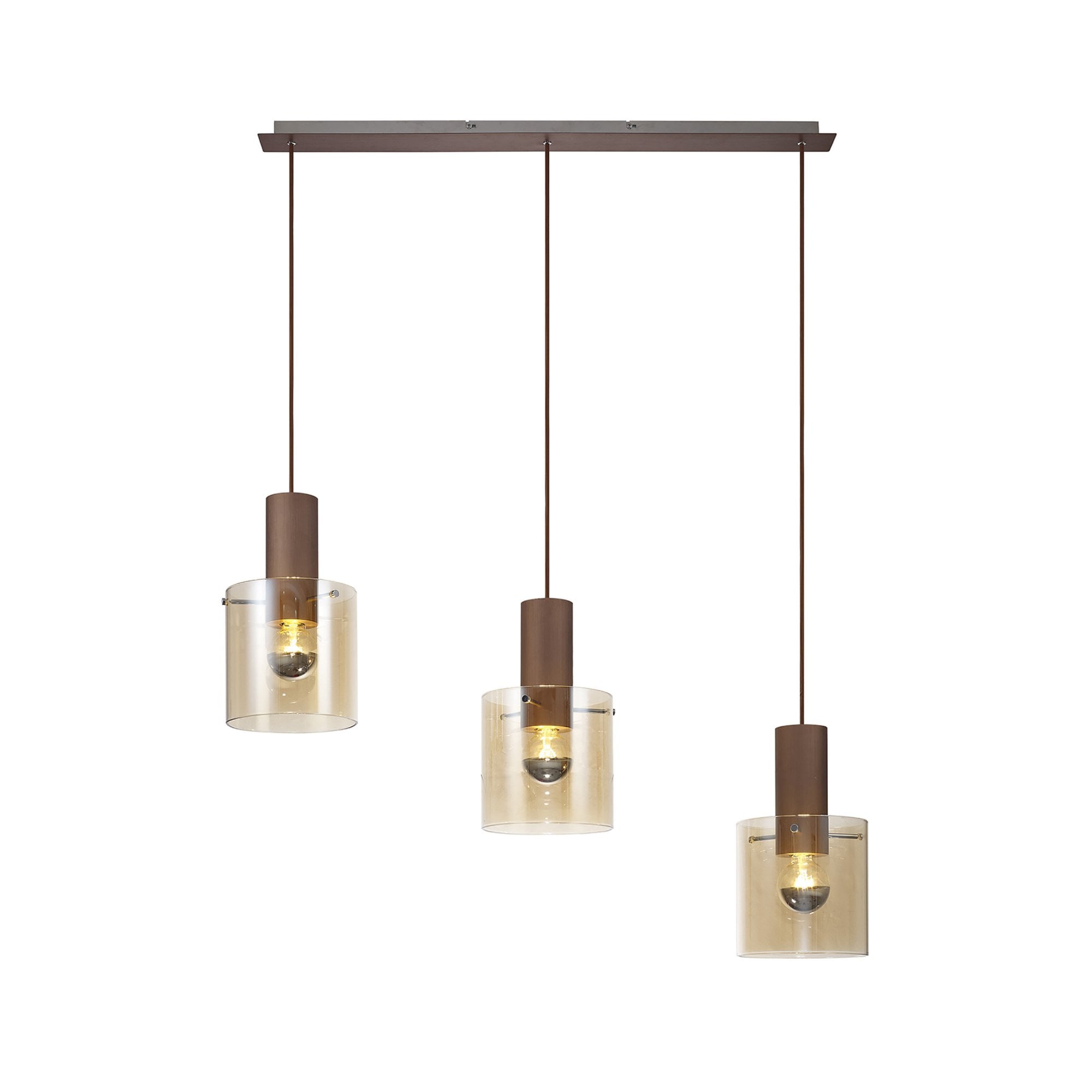 Fabula Kendon Adjustable 3 Light Linear Pendant - Mocha & Amber Glass