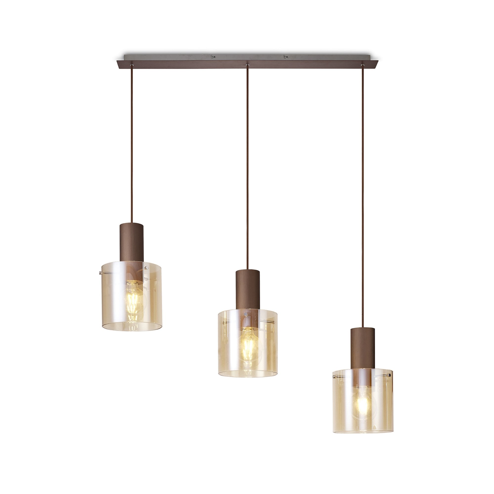 Fabula Kendon Adjustable 3 Light Linear Pendant - Mocha & Amber Glass