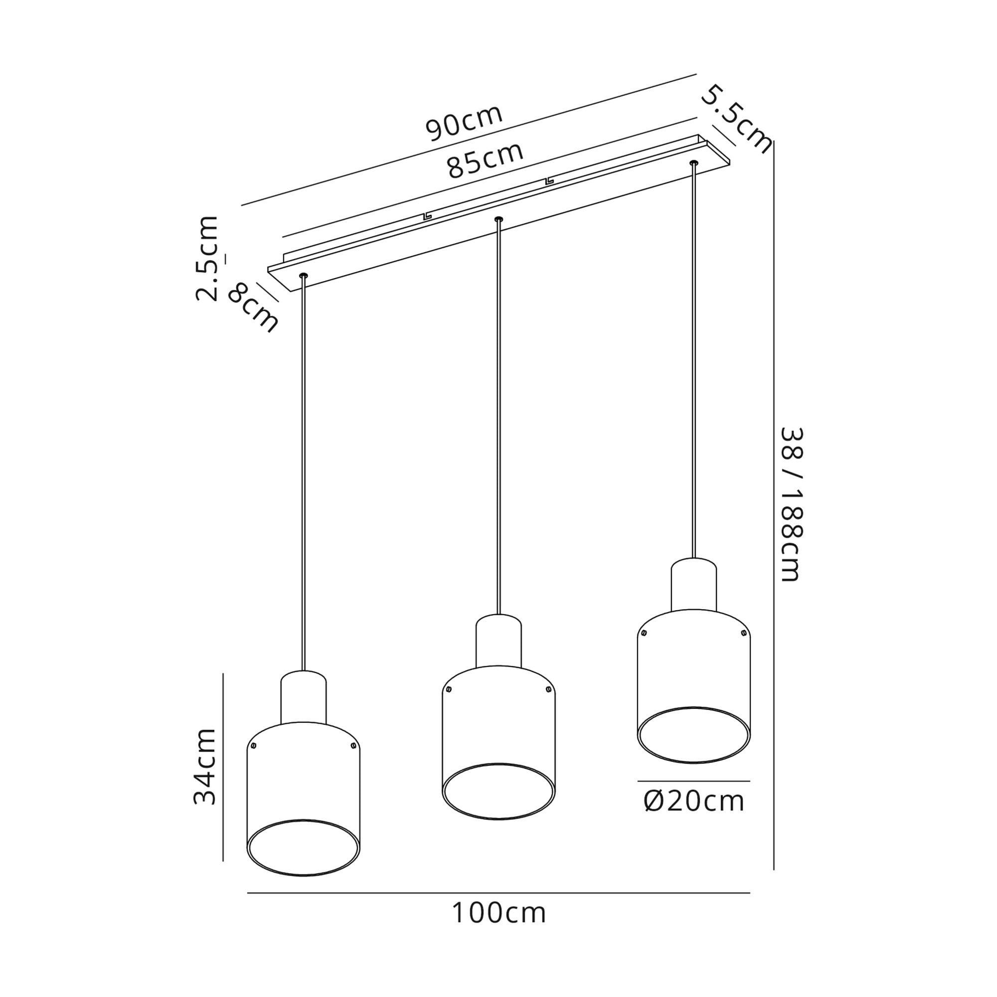 Fabula Kendon Adjustable 3 Light Linear Pendant - Mocha & Amber Glass
