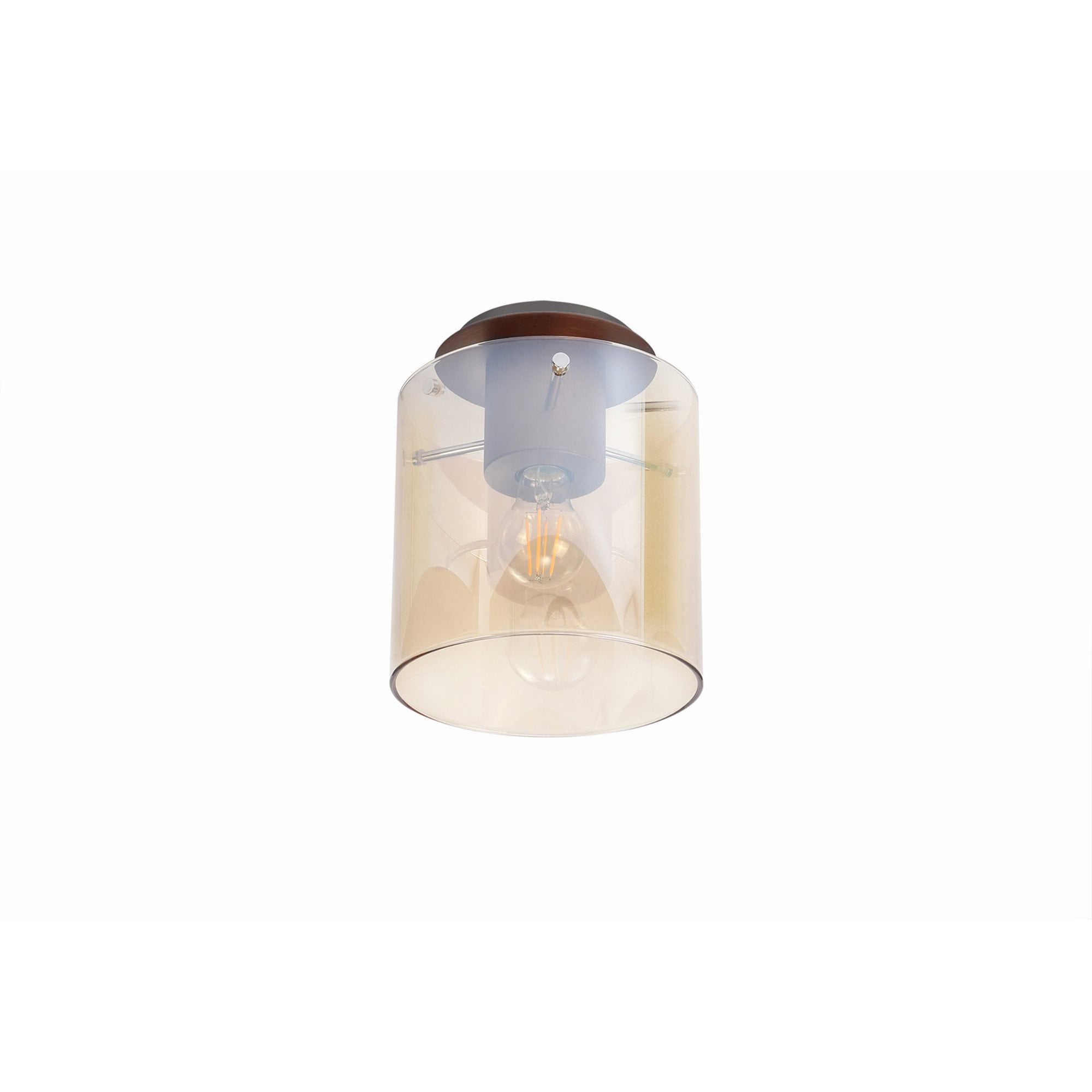 Fabula Kendon Single Round Flush Light - Mocha & Amber Glass