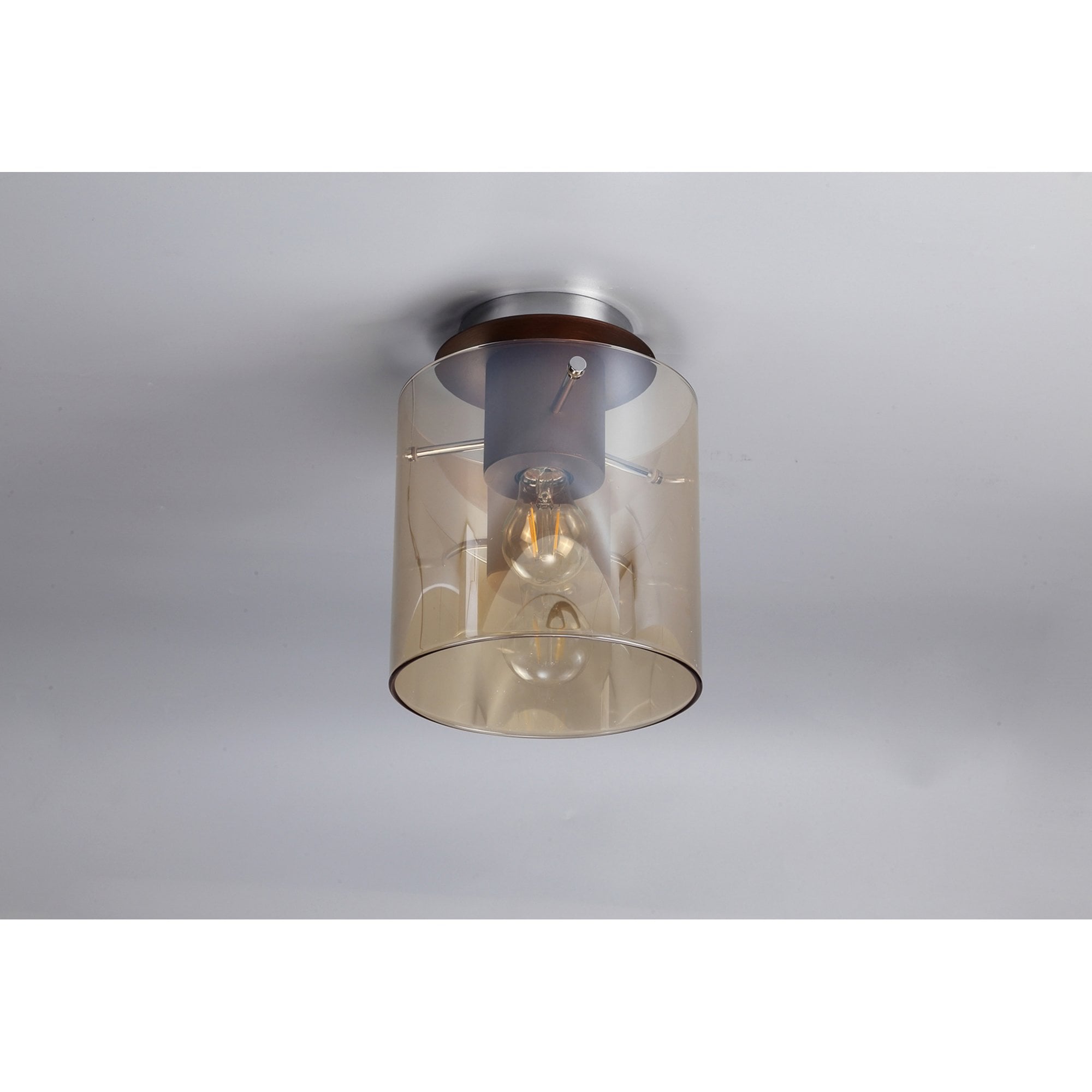 Fabula Kendon Single Round Flush Light - Mocha & Amber Glass