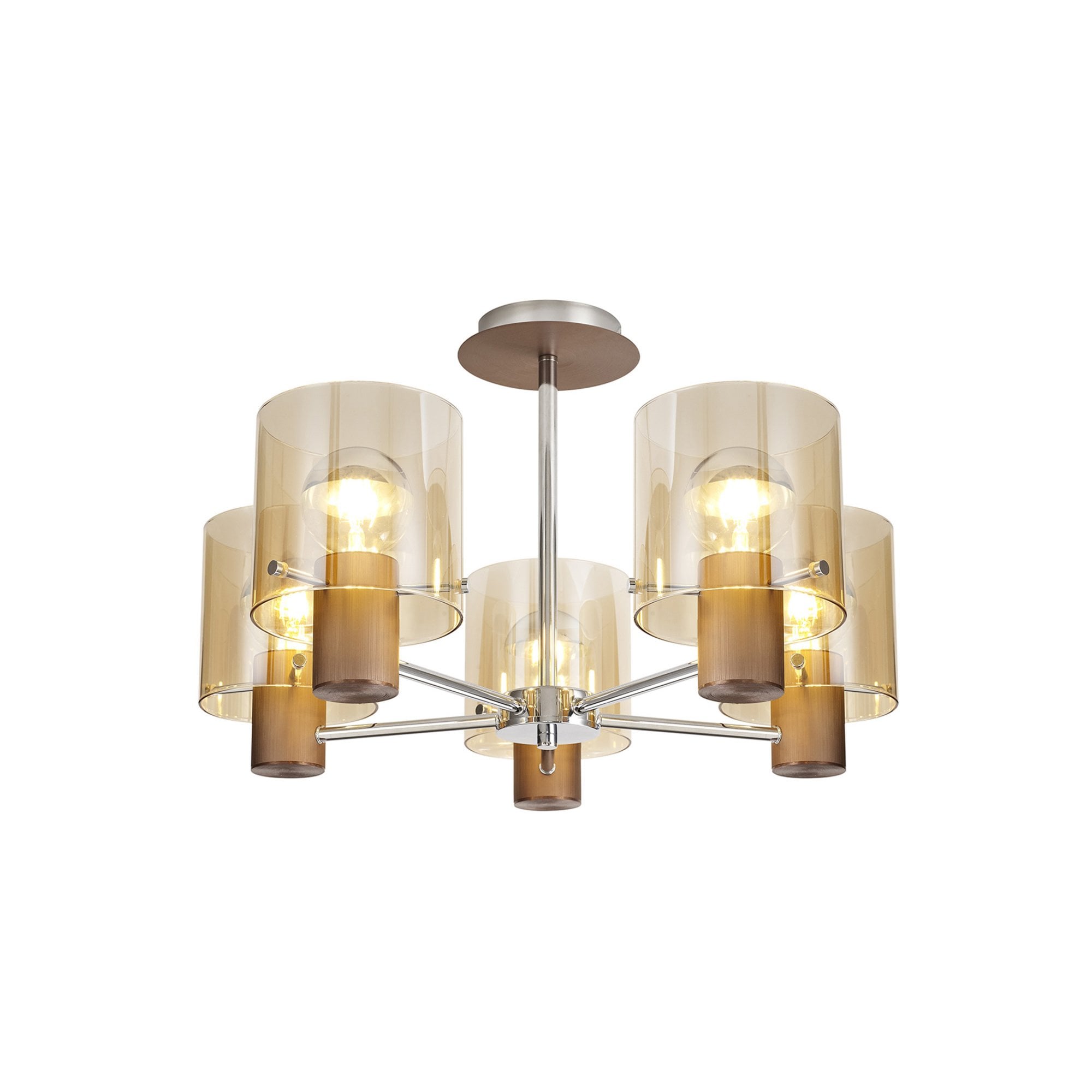 Fabula Kendon 5 Light Semi-Flush Light - Mocha & Amber Glass
