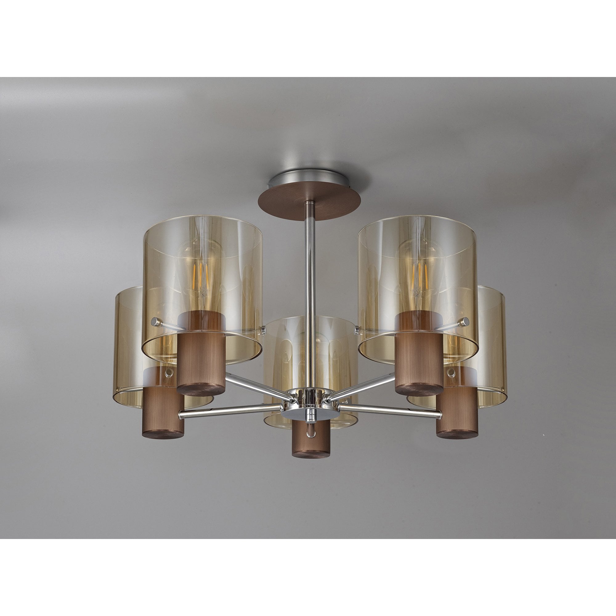 Fabula Kendon 5 Light Semi-Flush Light - Mocha & Amber Glass