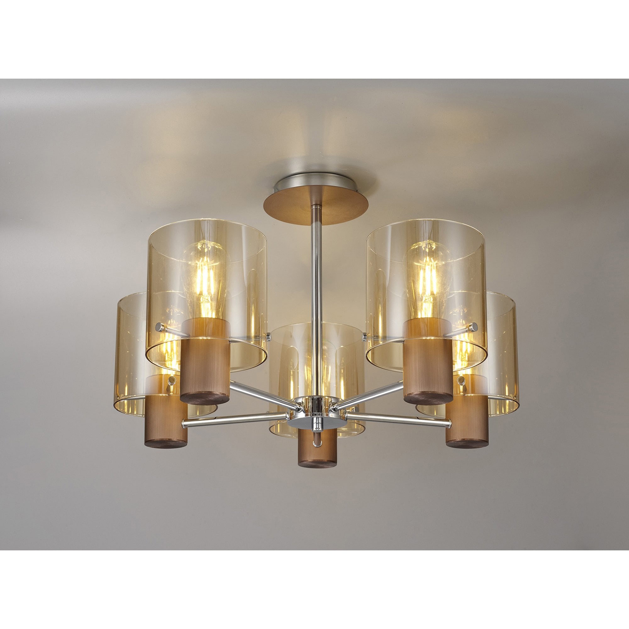 Fabula Kendon 5 Light Semi-Flush Light - Mocha & Amber Glass