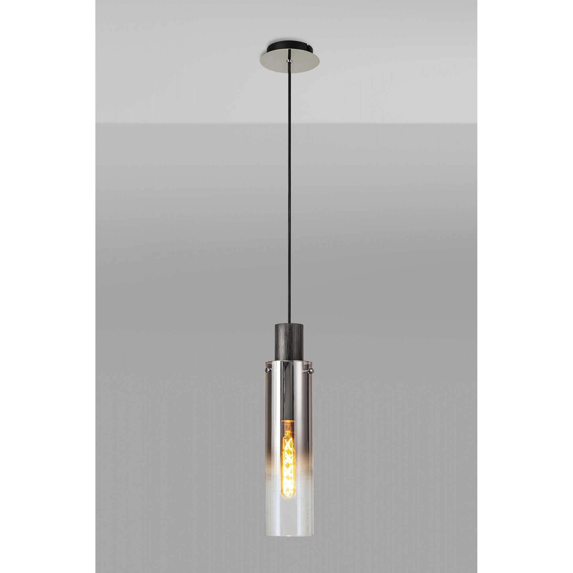 Fabula Kingfisher Single Adjustable Pendant - Black & Smoke Fade Glass
