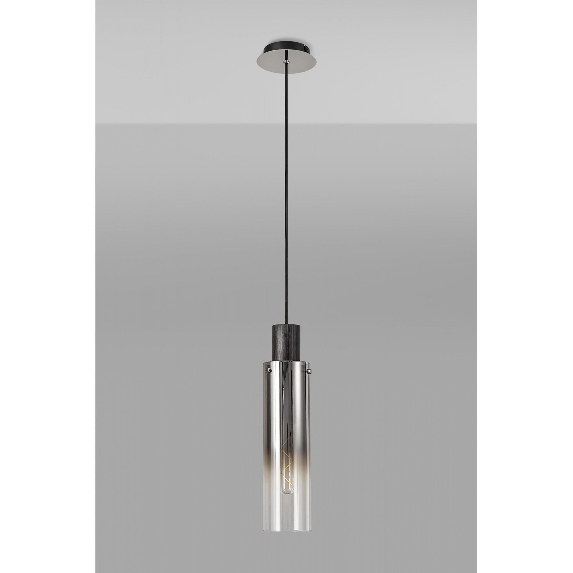 Fabula Kingfisher Single Adjustable Pendant - Black & Smoke Fade Glass