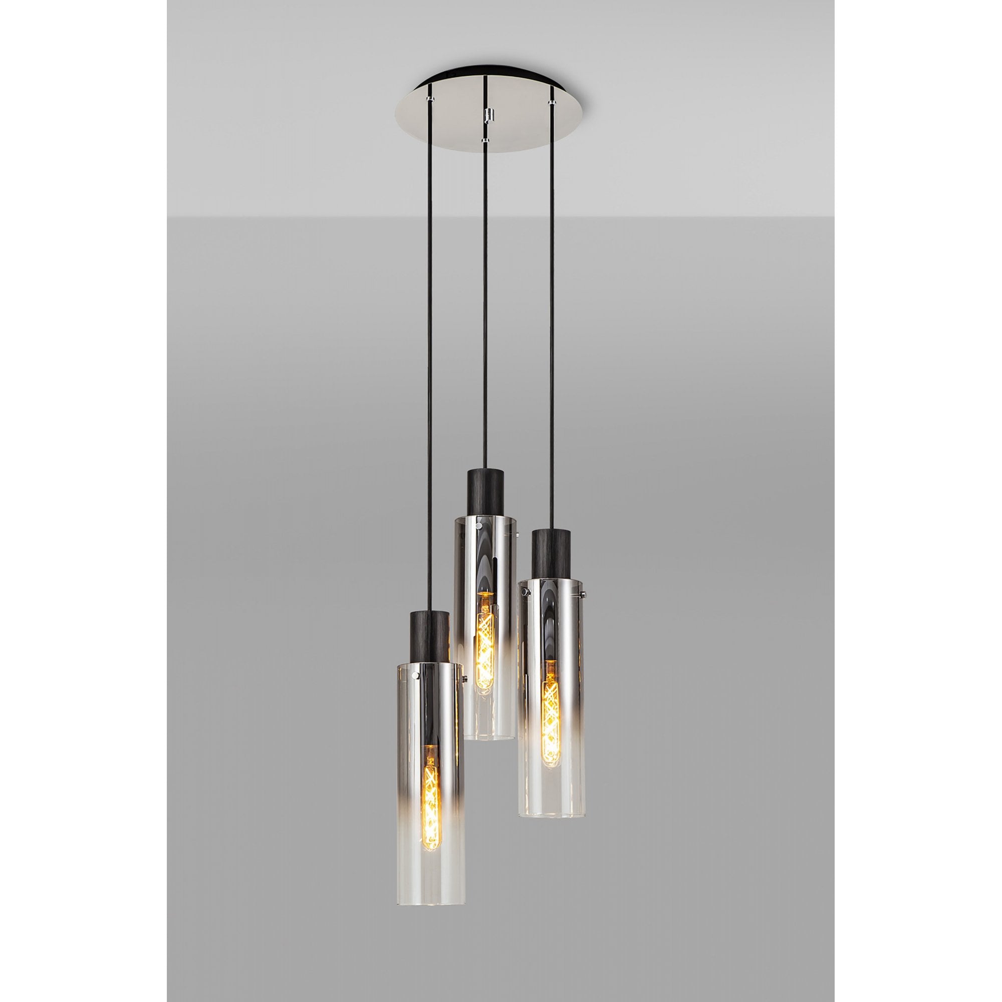 Fabula Kingfisher Adjustable 3 Light Round Pendant - Black & Smoke Fade Glass