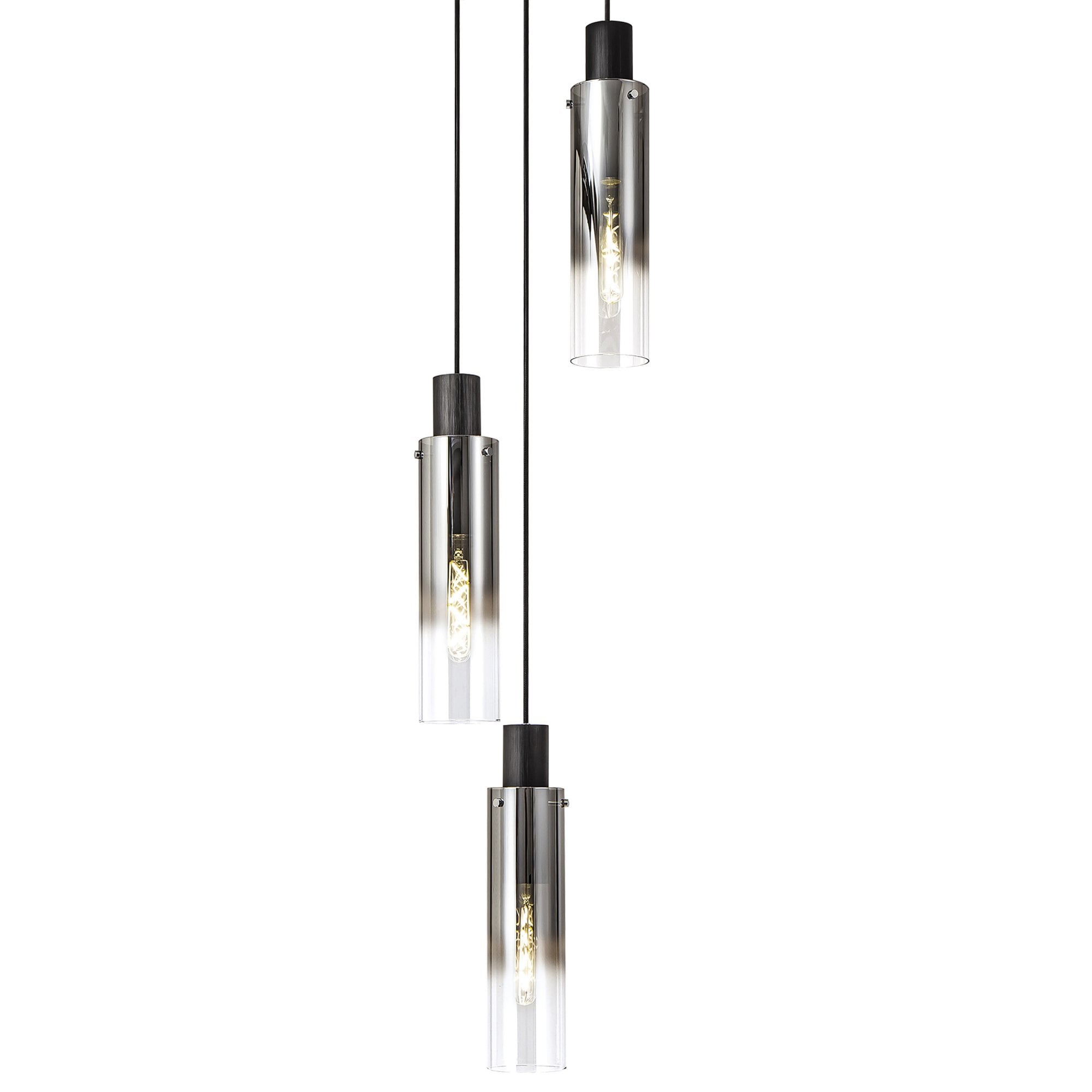 Fabula Kingfisher Adjustable 3 Light Round Pendant - Black & Smoke Fade Glass