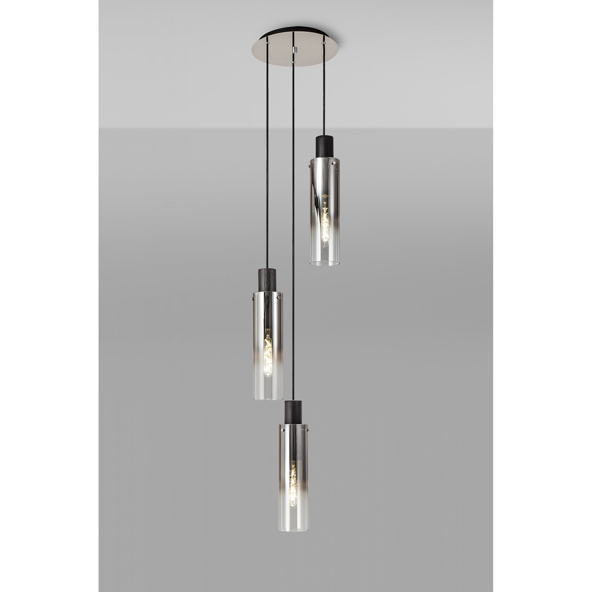 Fabula Kingfisher Adjustable 3 Light Round Pendant - Black & Smoke Fade Glass