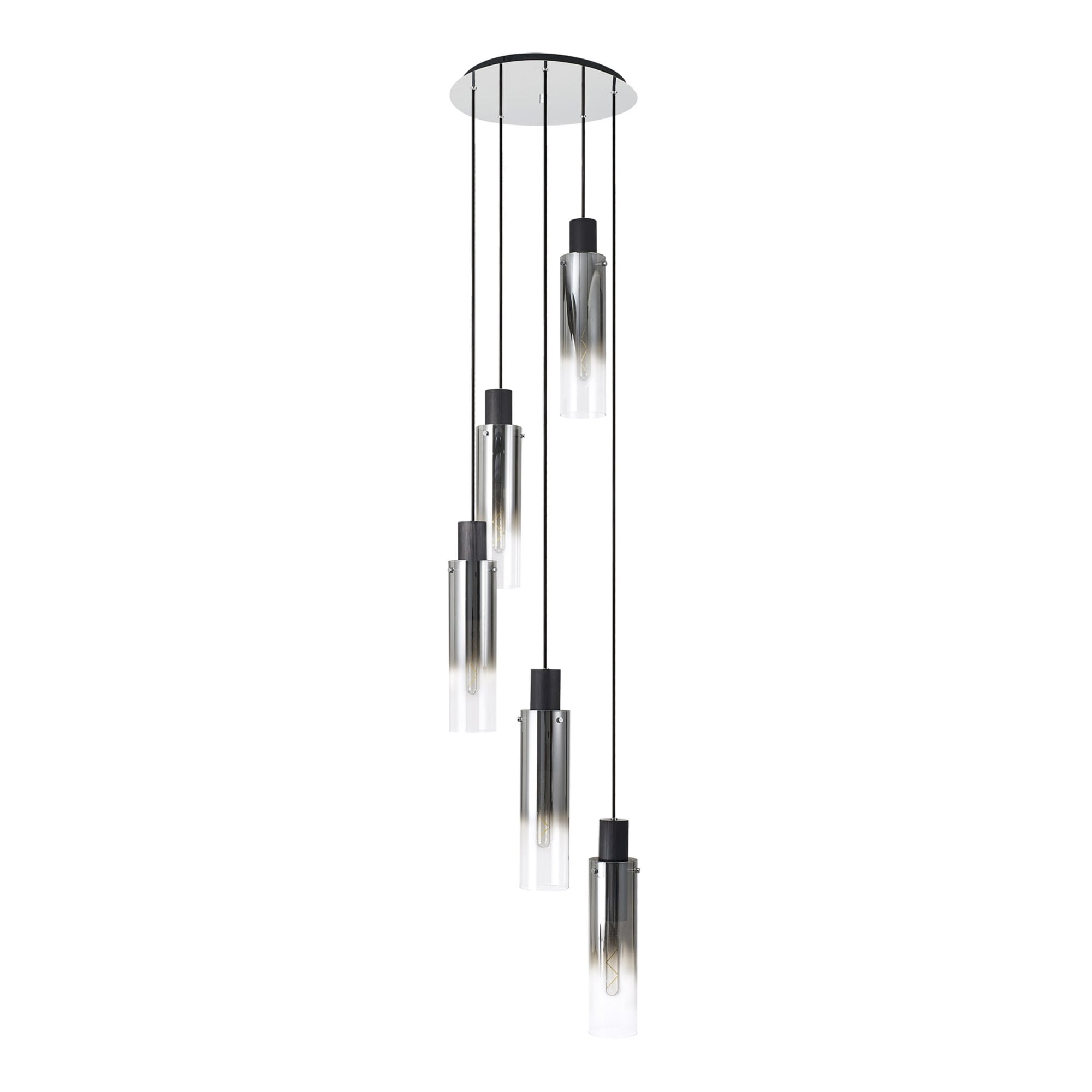 Fabula Kingfisher Adjustable 5 Light Round Pendant - Black & Smoke Fade Glass