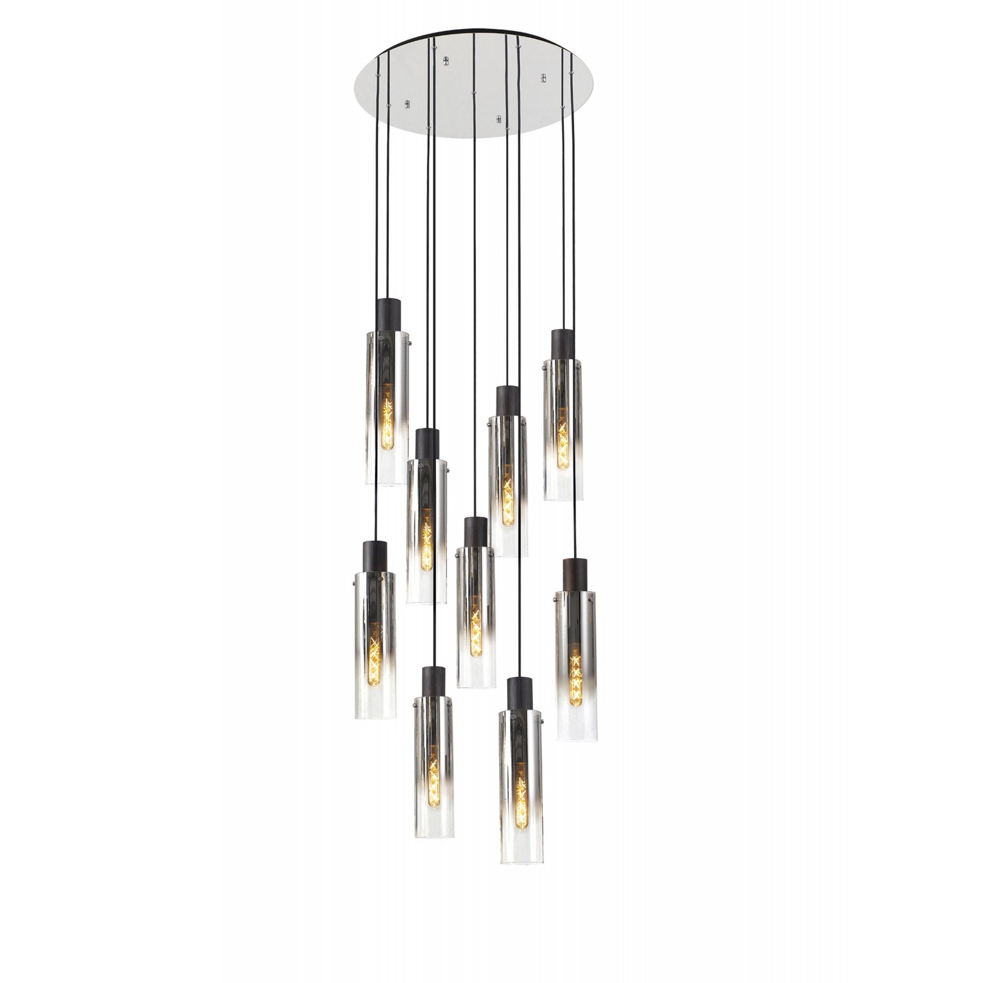 Fabula Kingfisher Adjustable 9 Light Round Pendant - Black & Smoke Fade Glass