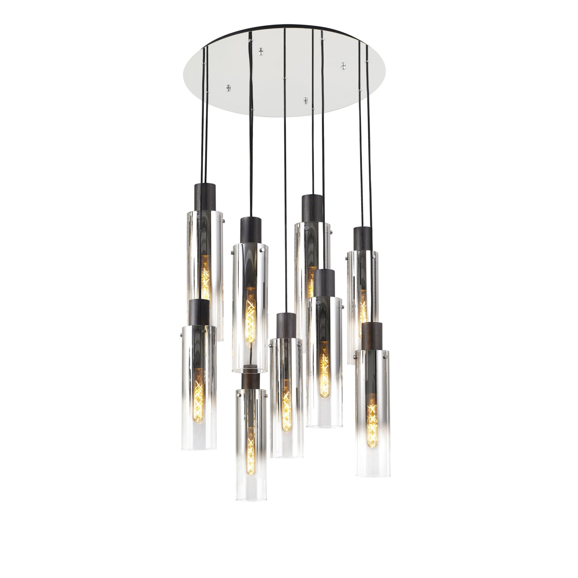 Fabula Kingfisher Adjustable 9 Light Round Pendant - Black & Smoke Fade Glass